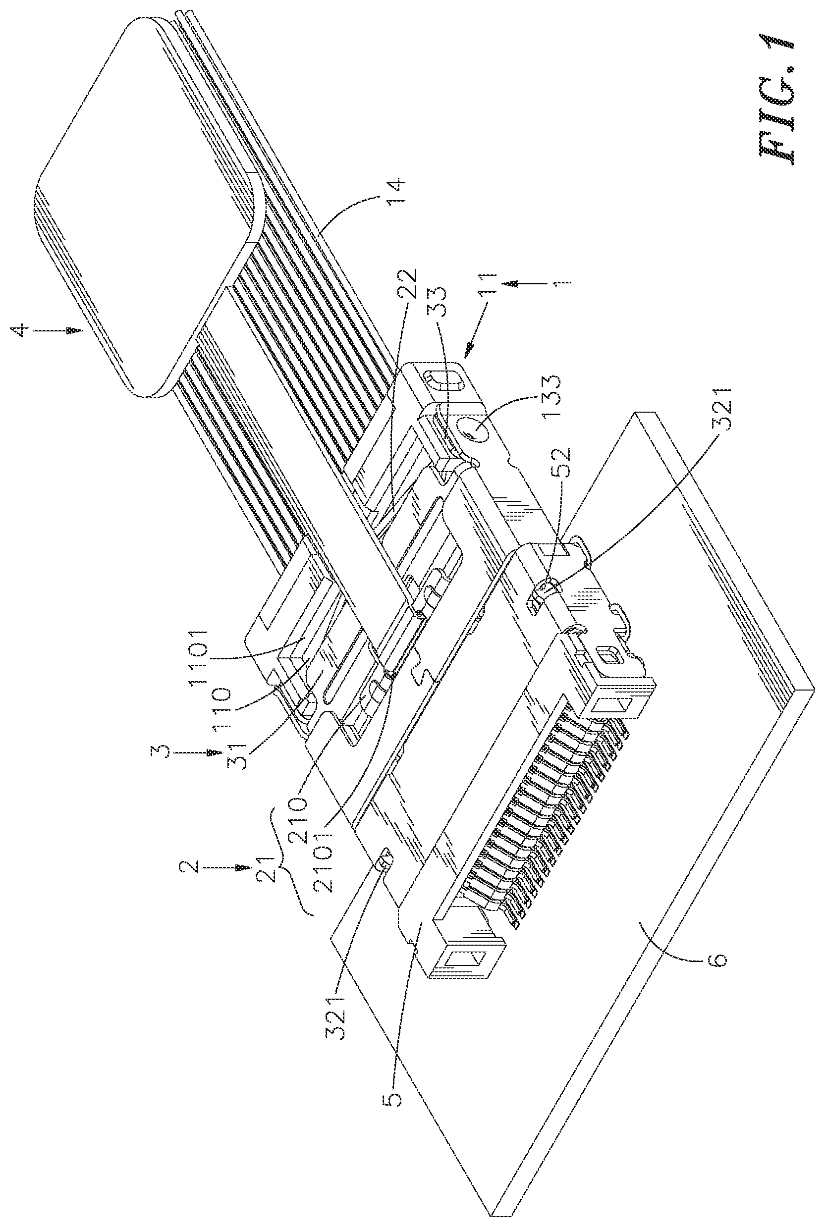 Patent US12562530 Figure 1 – Electrical plug connector snap release structure and the matching electrical socket connector