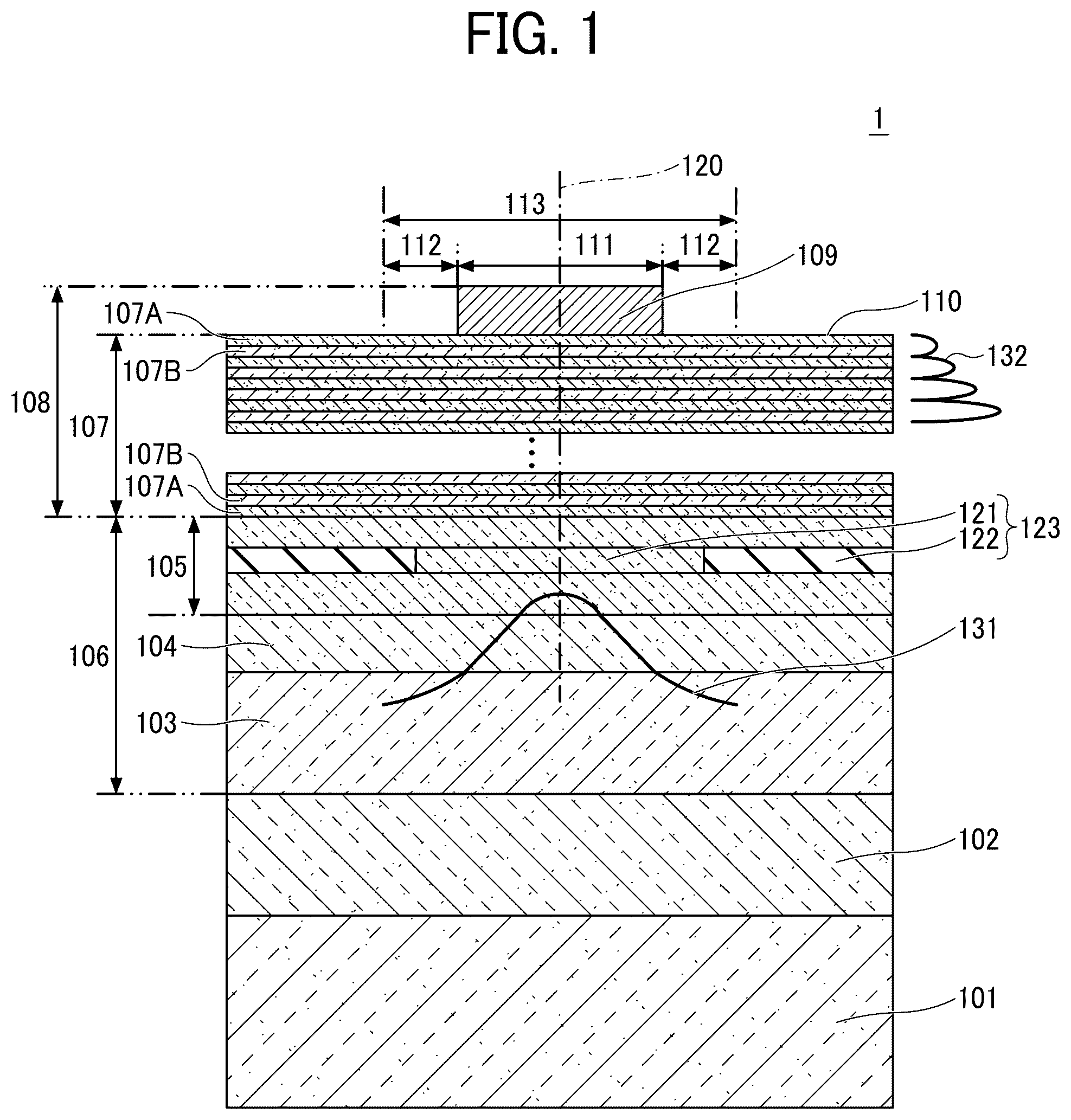 Patent US12562549 — Light emitting element, light source device, display device, head-mounted display, and biological information acquisition apparatus — Figure 1
