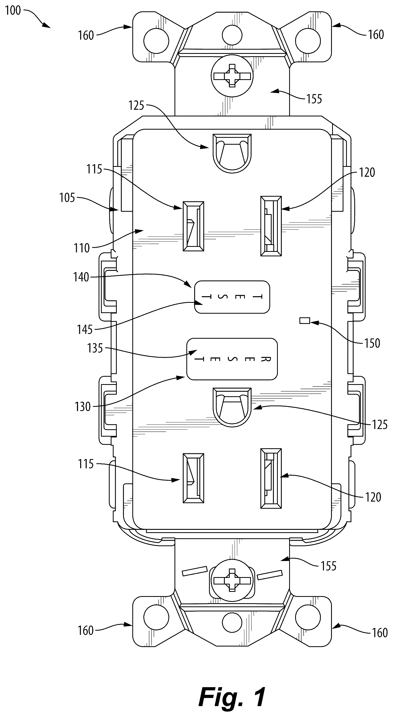 Patent US12562563 — Ground fault circuit interrupter with integrated controller — Figure 1