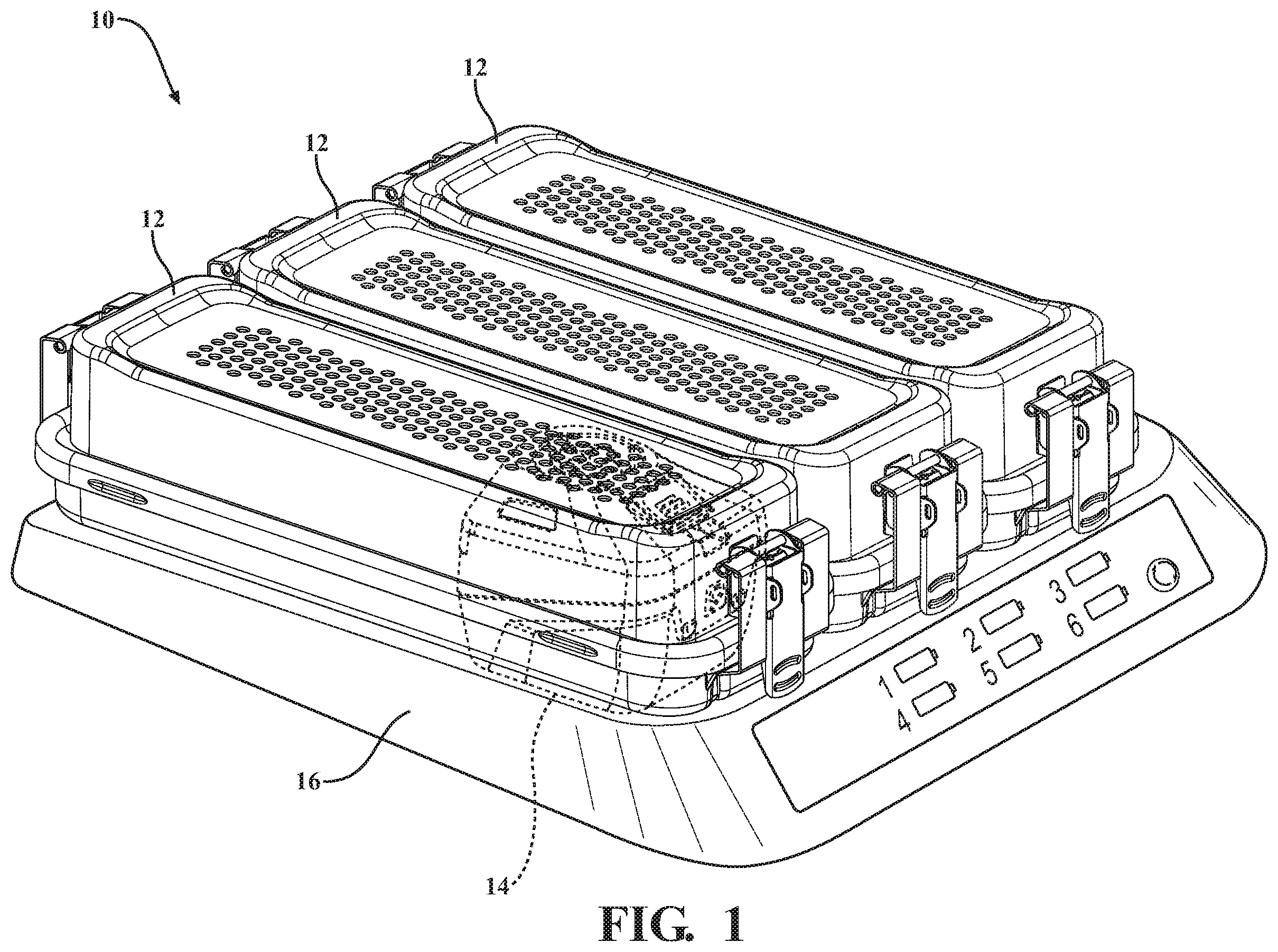 Patent US12562591 Figure 1 – Autoclavable container for sterilizing a wirelessly chargeable battery