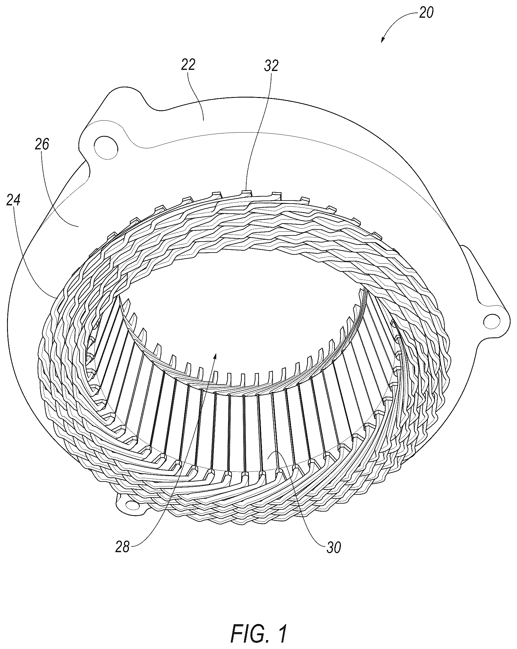 Patent US12562607 — Laminate for stator core with fluid containment feature — Figure 1