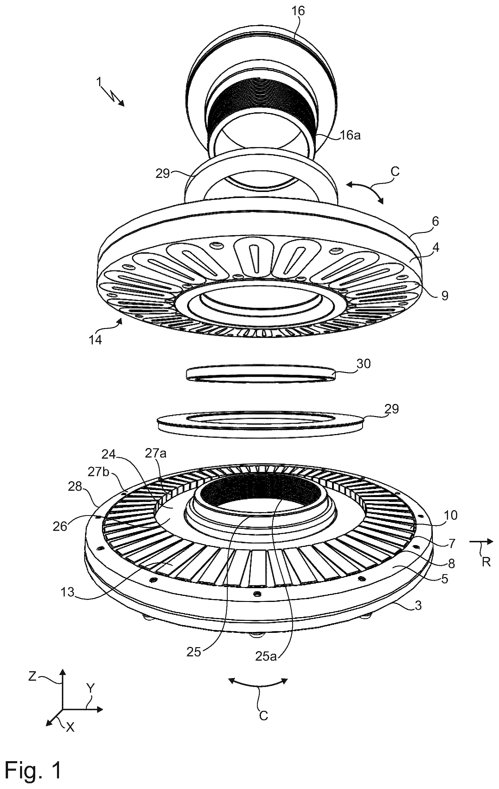 Patent US12562629 — Electric machine with two-phase planar Lorentz coils and a ring-shaped Halbach array for high torque density and high-precision applications — Figure 1