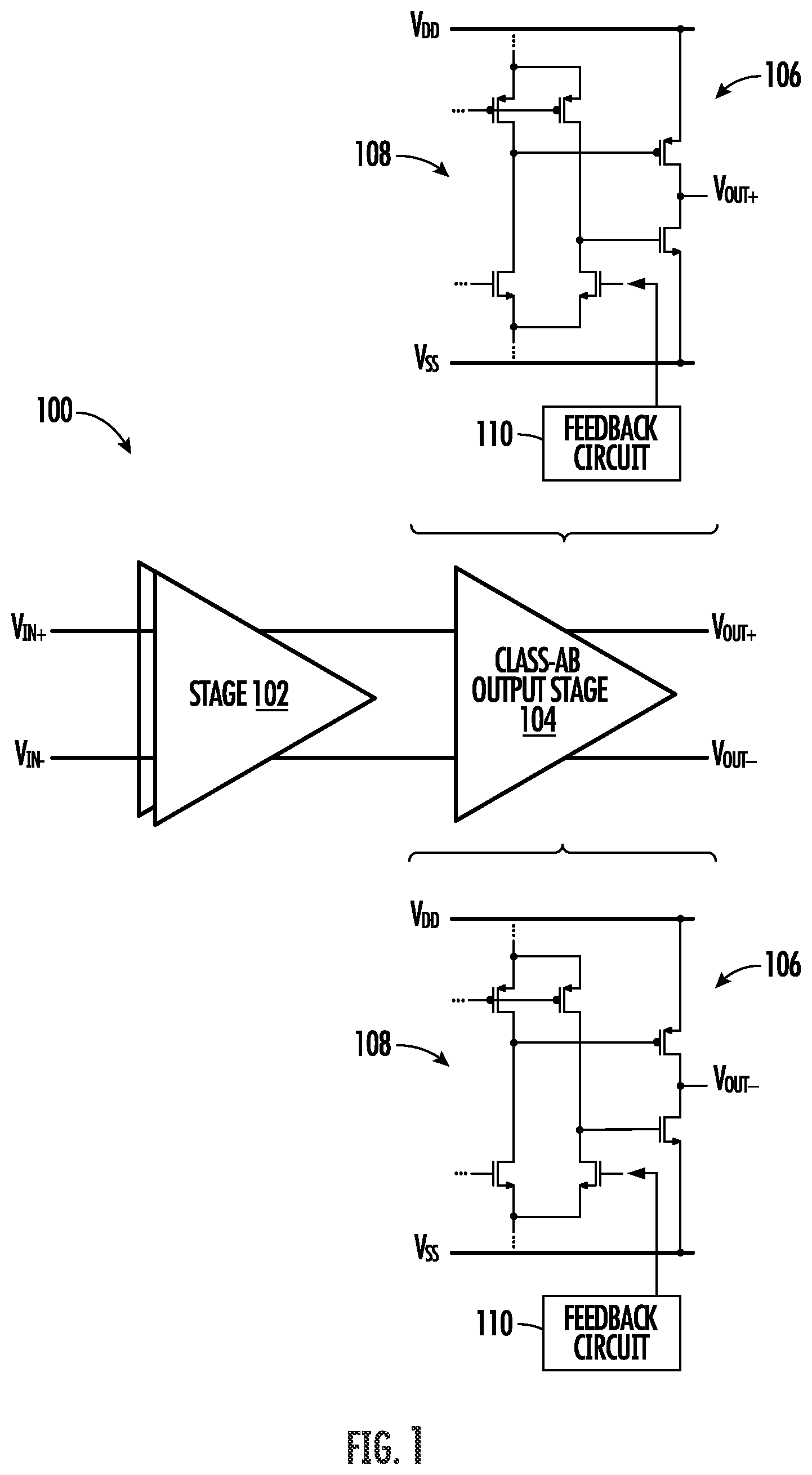Patent US12562701 — Multi-stage, fully-differential class-AB amplifier — Figure 1