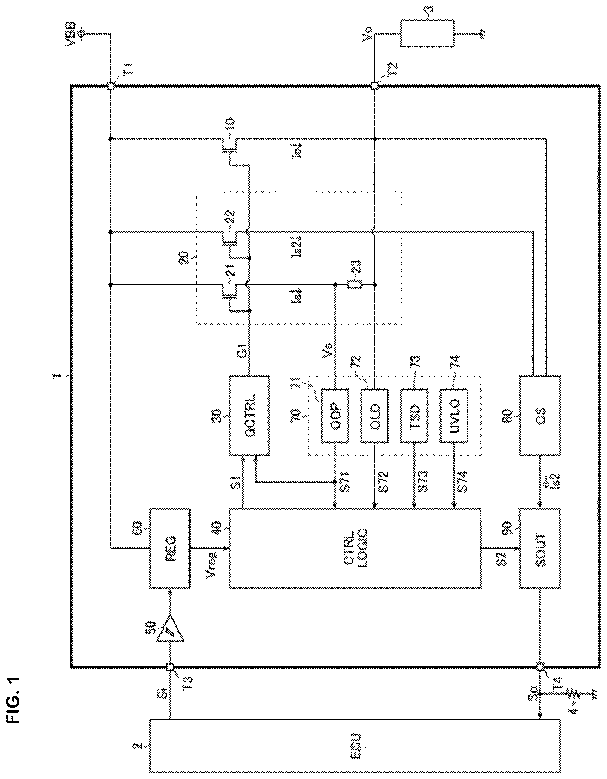 Patent US12562732 — Switching device, electronic device, and vehicle — Figure 1