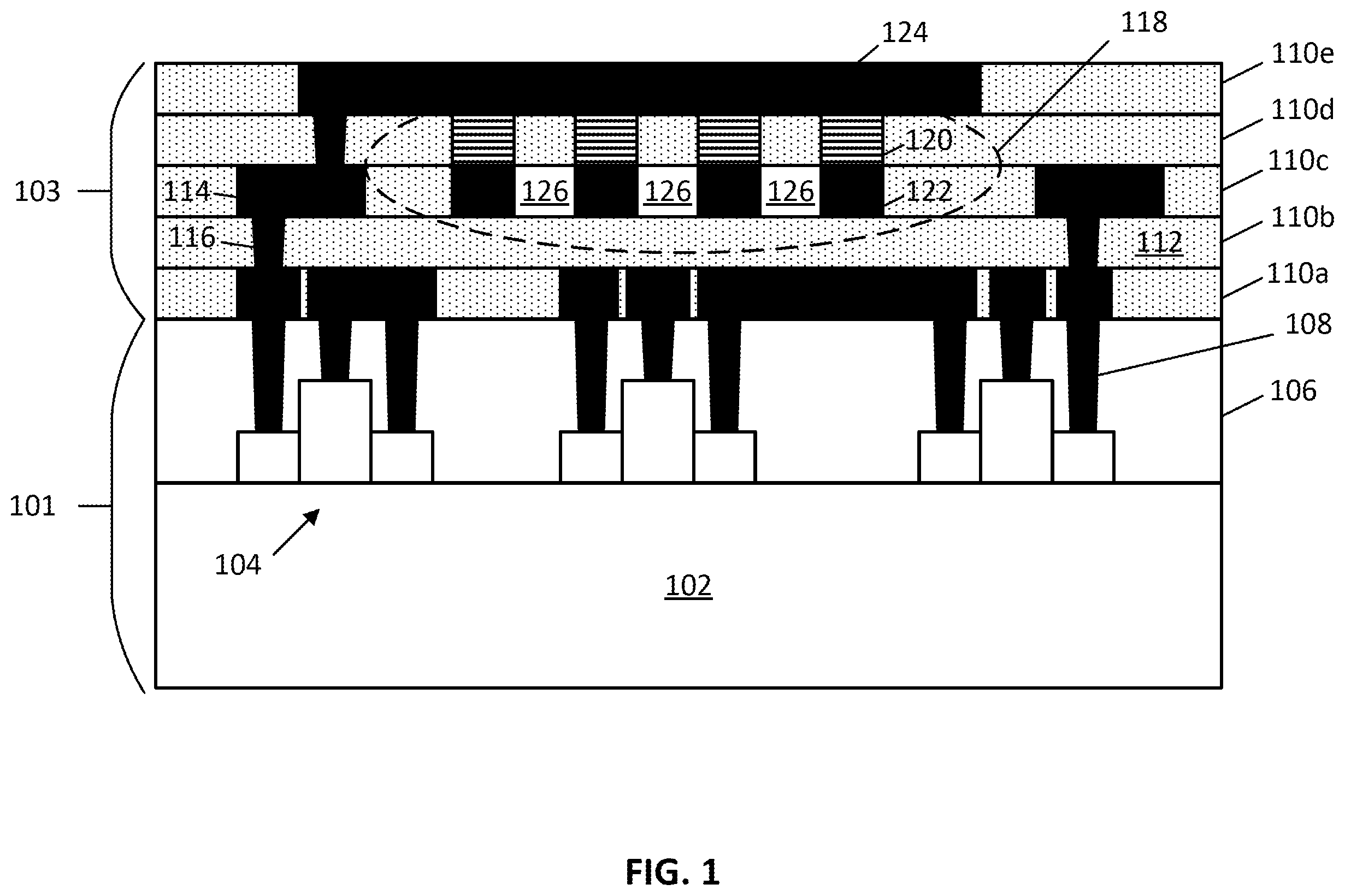 Patent US12564035 — Airgaps used in backend memory structures — Figure 1