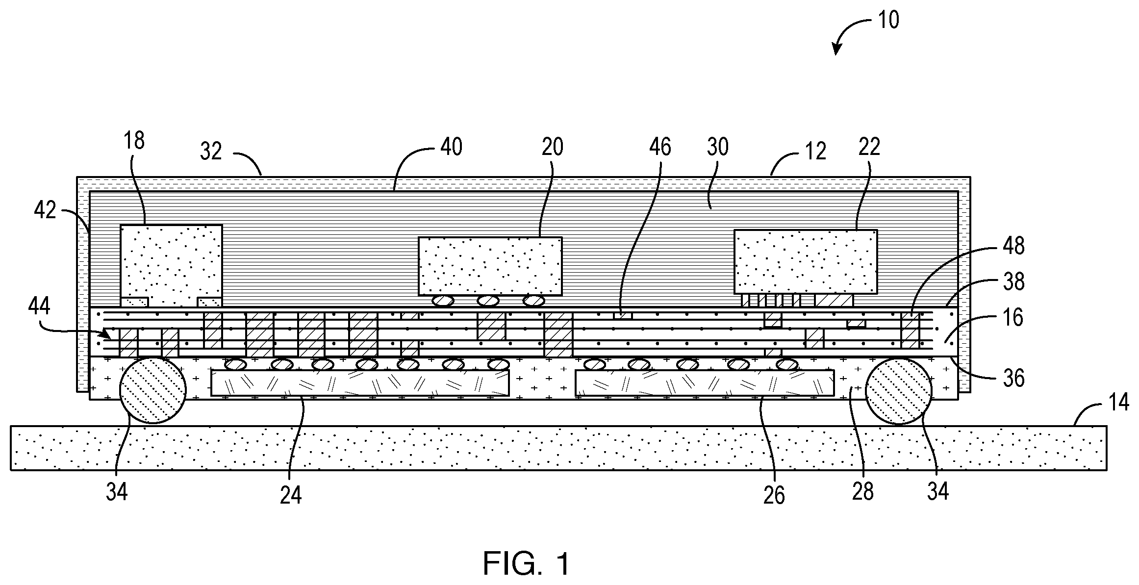 Patent US12564111 — Double-sided integrated circuit module having an exposed semiconductor die — Figure 1
