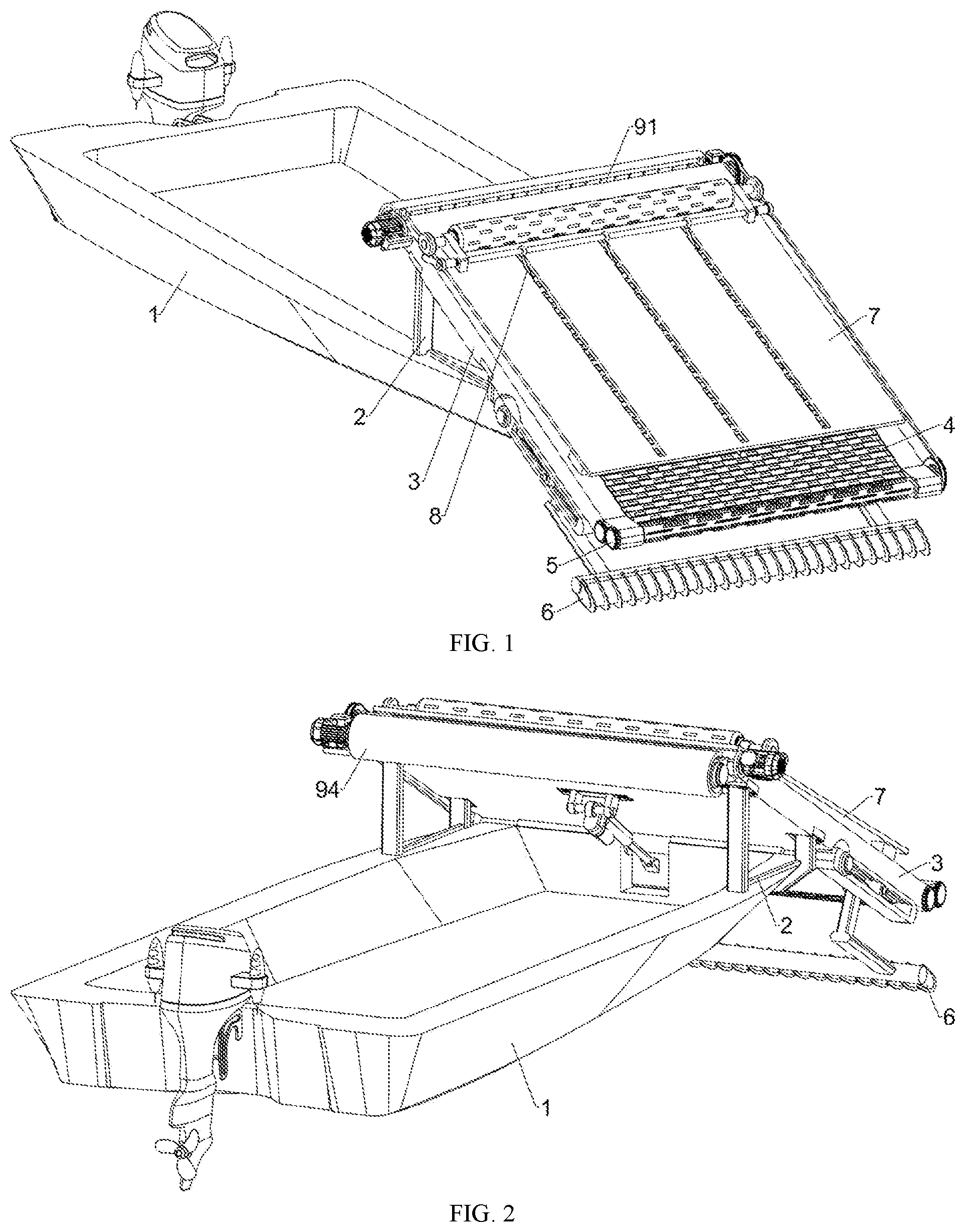 Patent US12564133 — Cleaning ship for water surface treatment for harvesting water plants — Figure 1