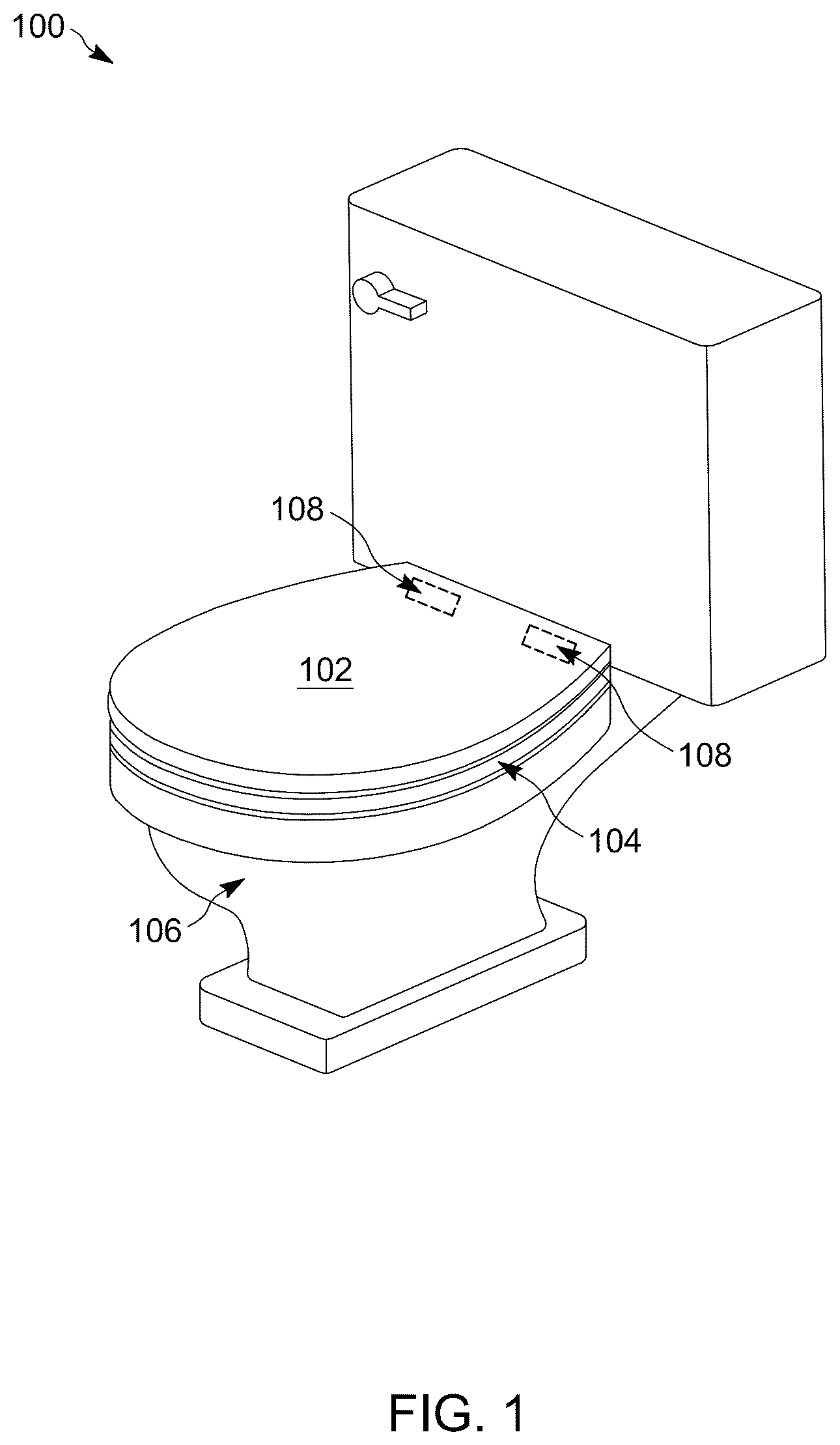 Patent US12564298 — Magnetic hinge connection for toilet lid and seat — Figure 1