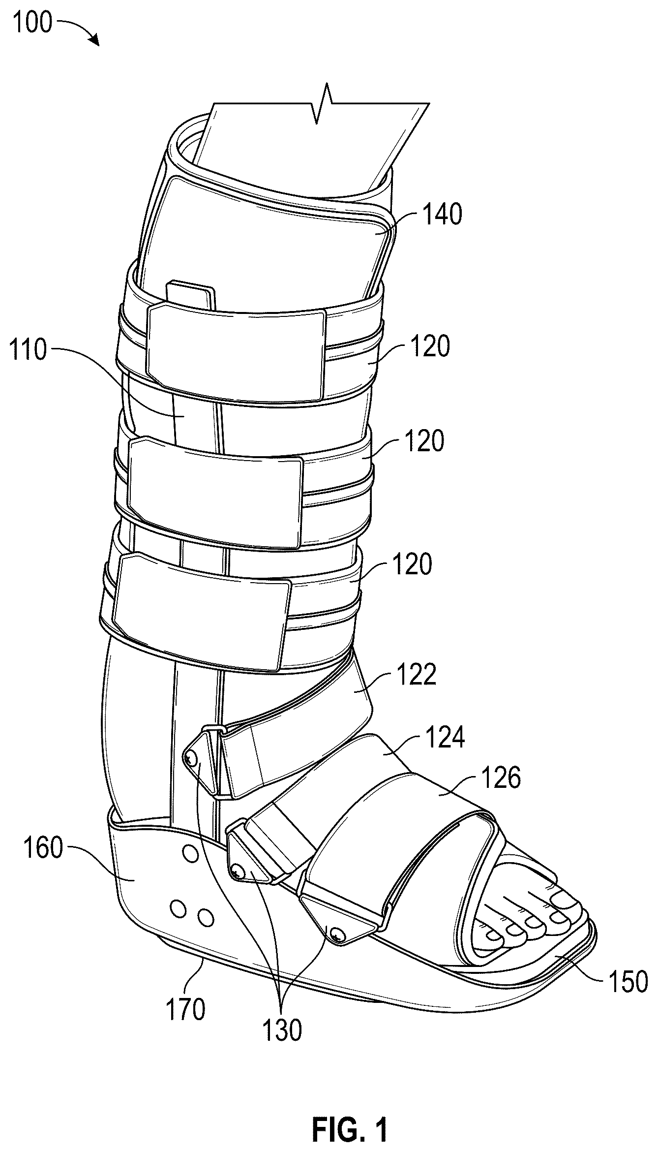 Patent US12564507 — Walking boot, chafe assembly, protective rim for a push-button release valve and related methods — Figure 1