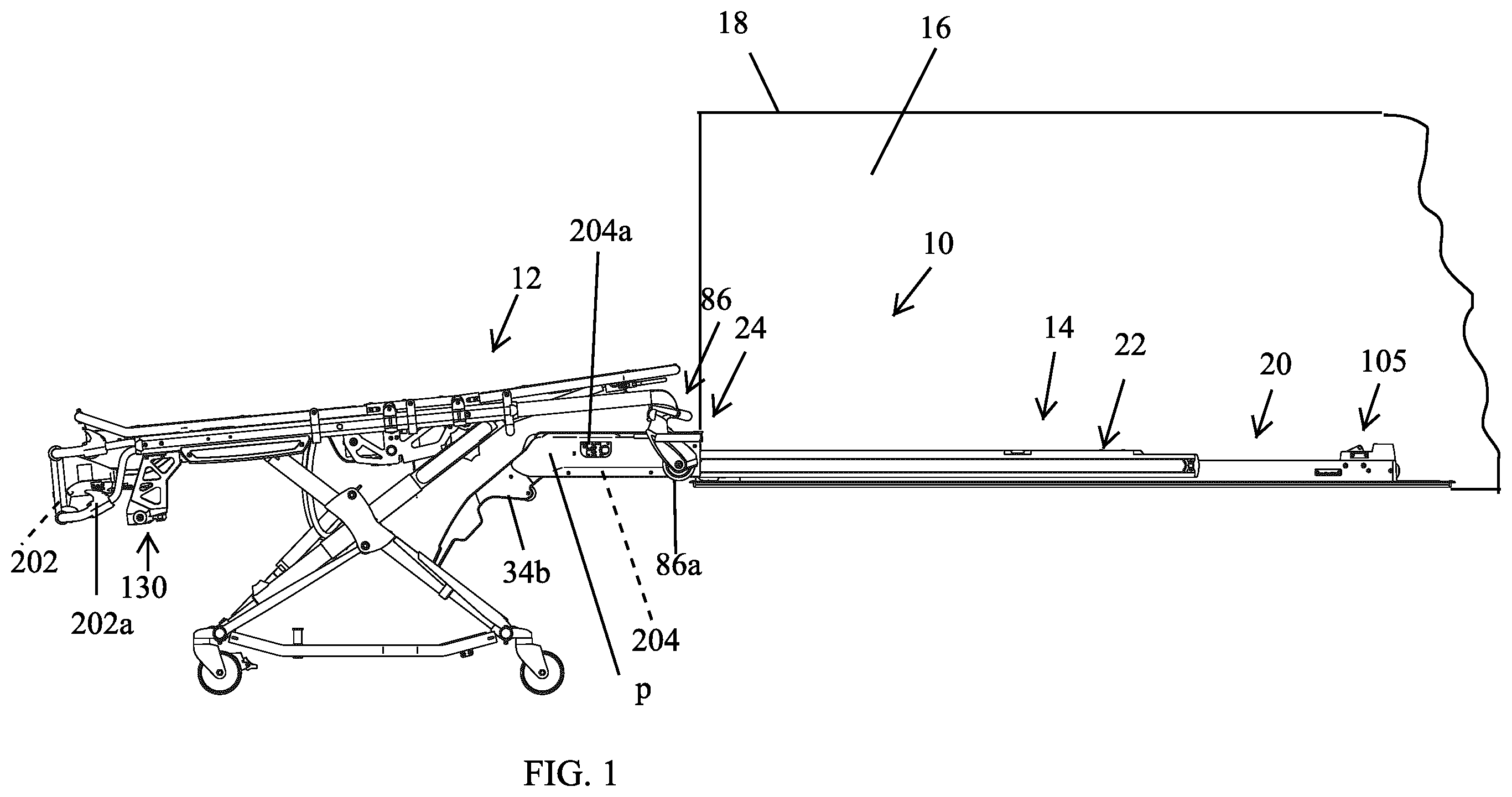 Patent US12564525 — Ambulance cot and loading and unloading system — Figure 1