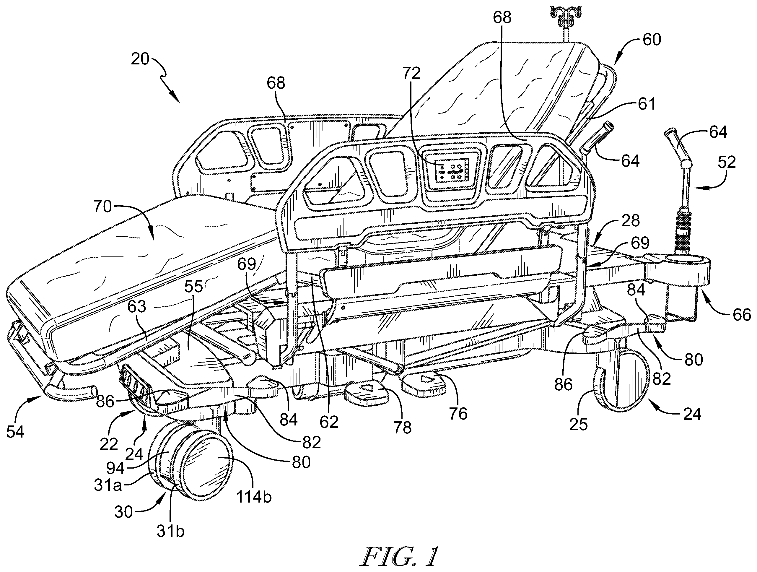Patent US12564527 — Patient support apparatus having motorized wheels — Figure 1