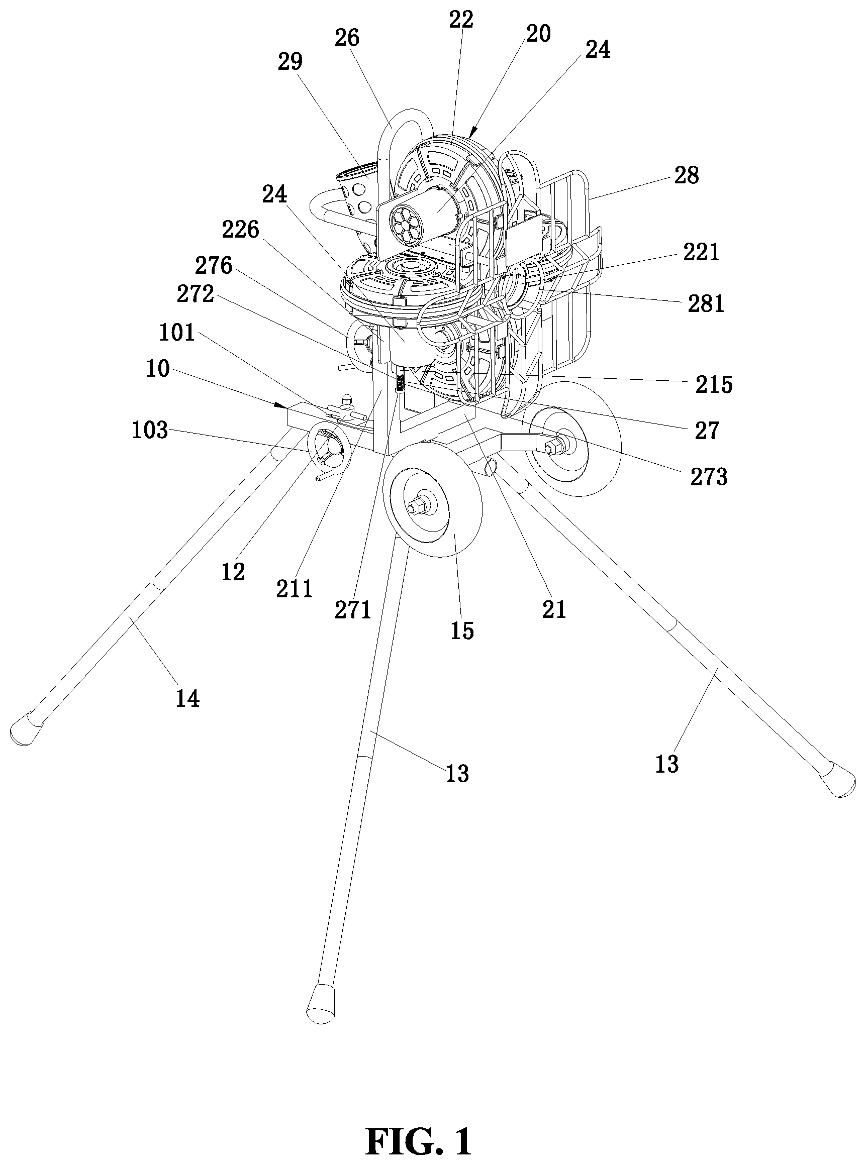 Patent US12564775 — Four-wheel pitching machine — Figure 1