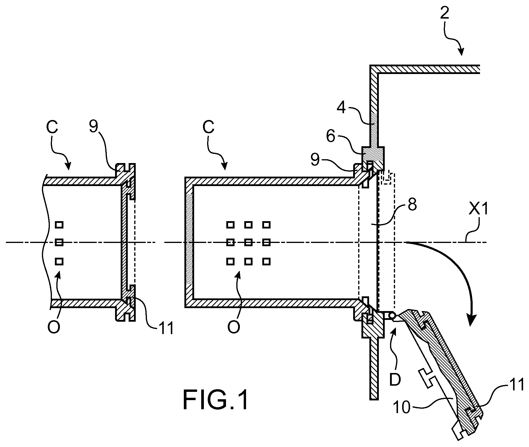 Patent US12564832 — Sealed double-door connection device with reinforced security — Figure 1