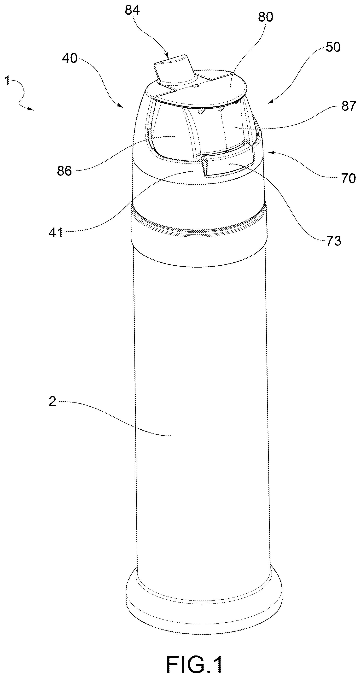 Patent US12564851 Figure 1 – Trigger-type dispensing head for a dispensing device for pasty products such as toothpastes
