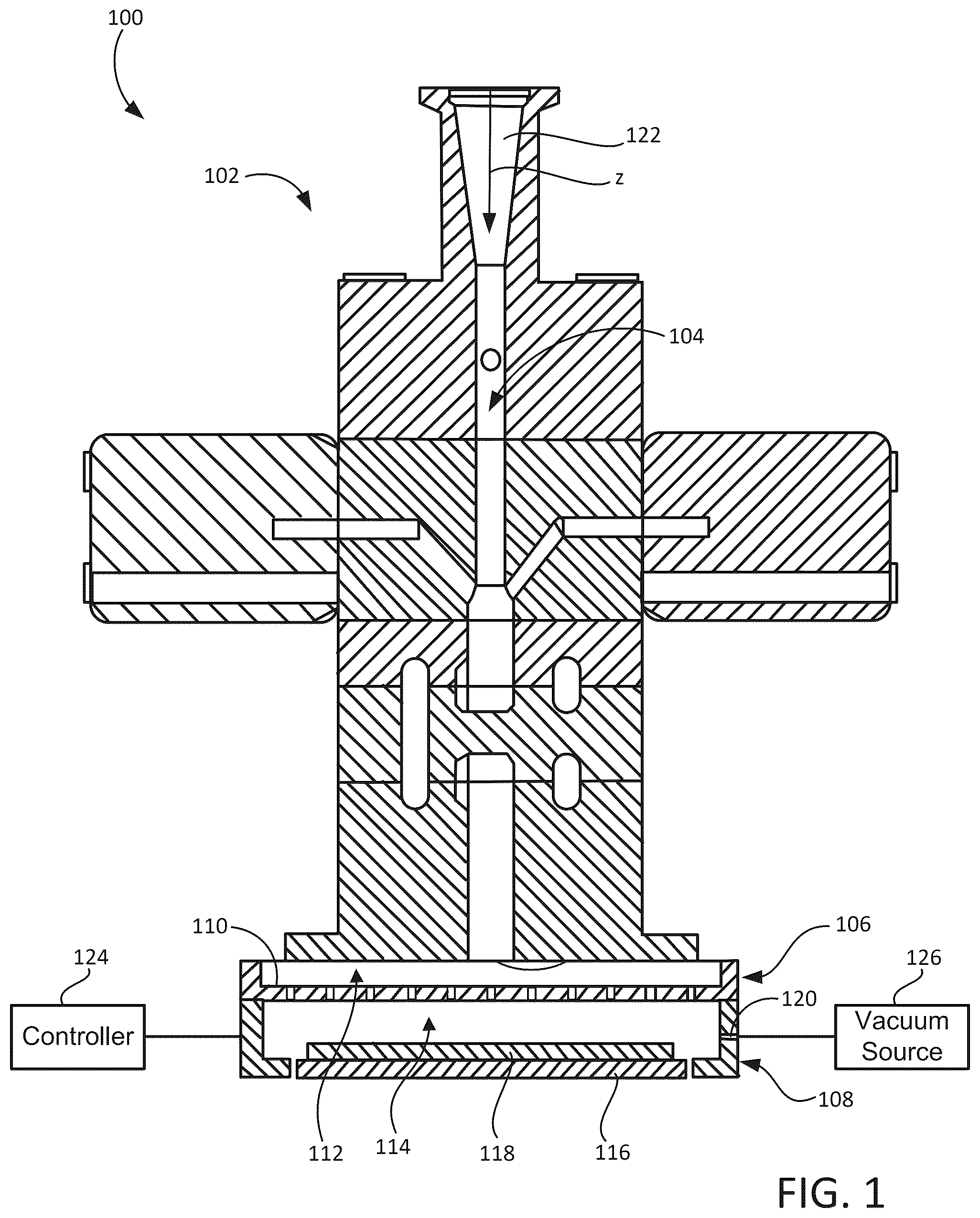 Patent US12564871 Figure 1 – Cleaning fixture for showerhead assemblies