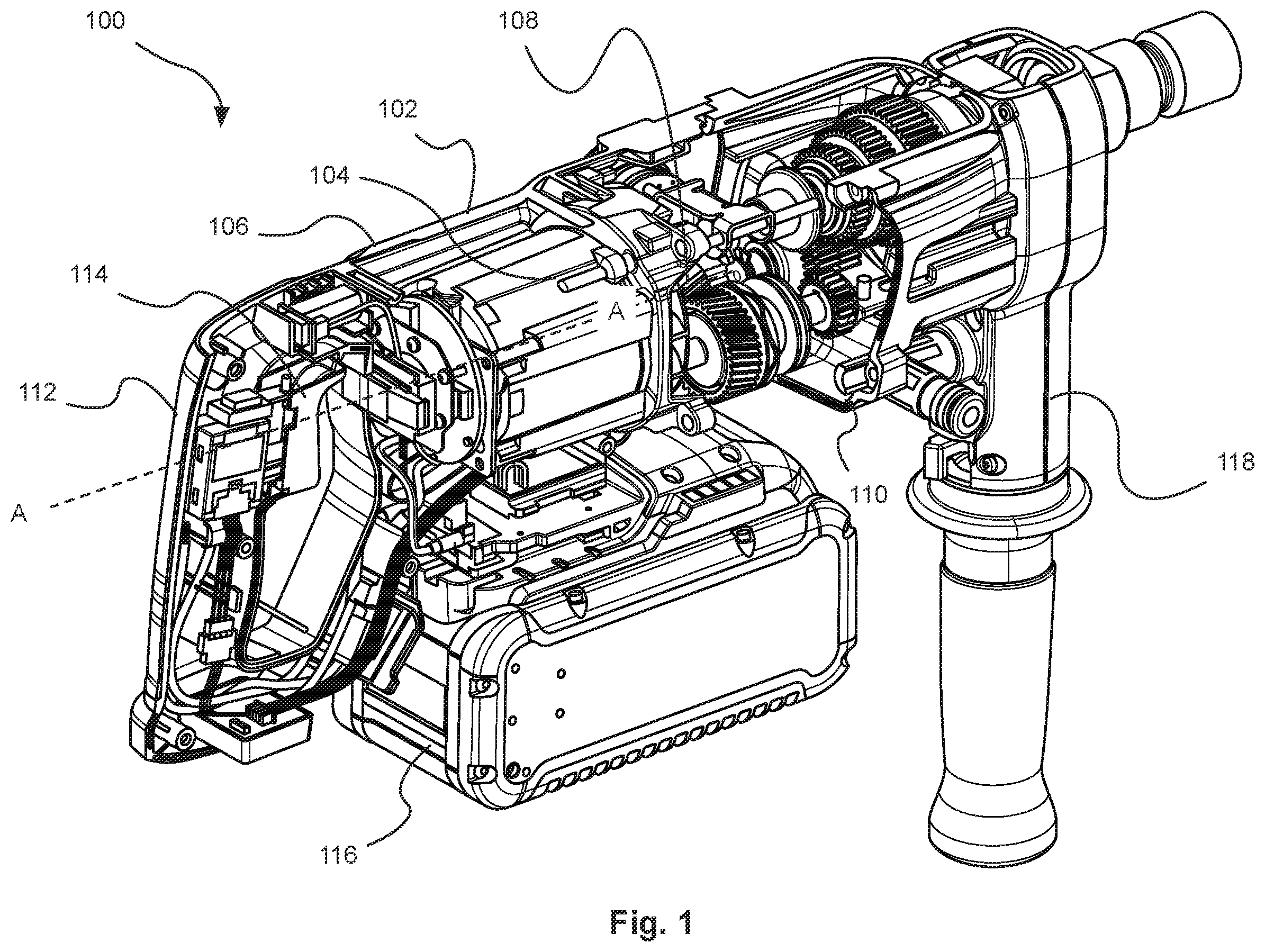 Patent US12564888 Figure 1 – Power tool and a transmission therefor