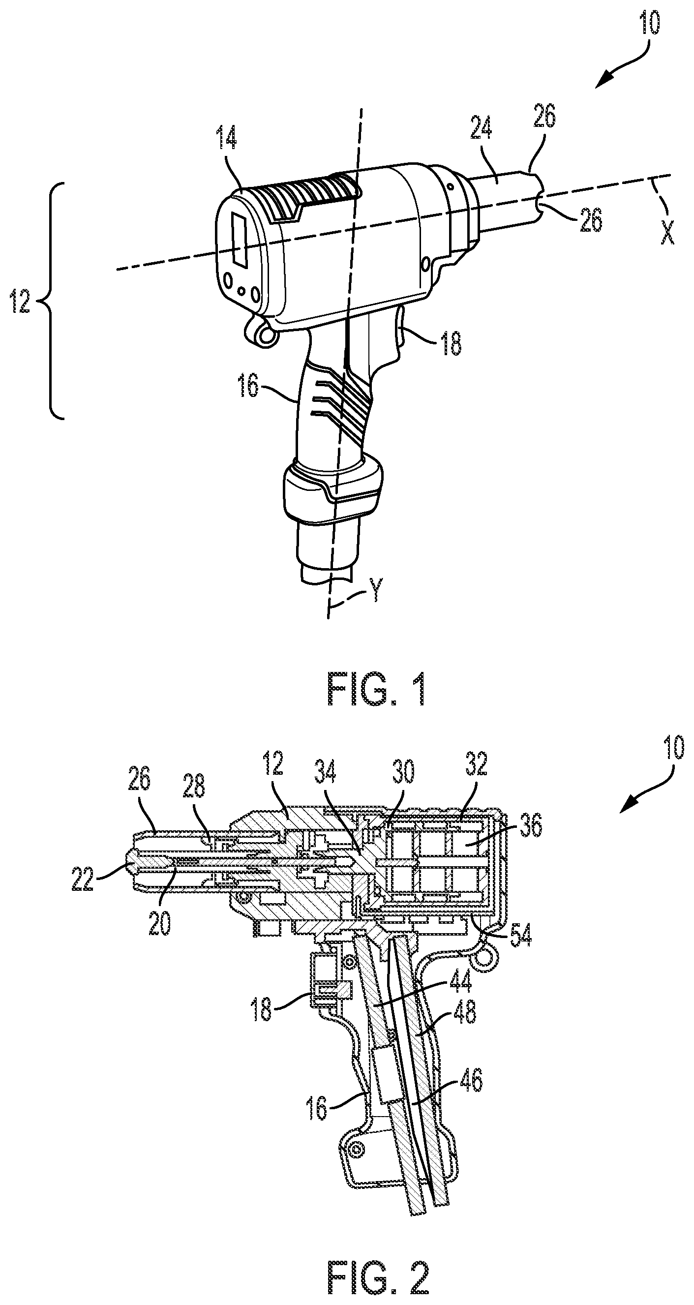 Patent US12564896 Figure 1 – Welding gun with a displacement measuring system