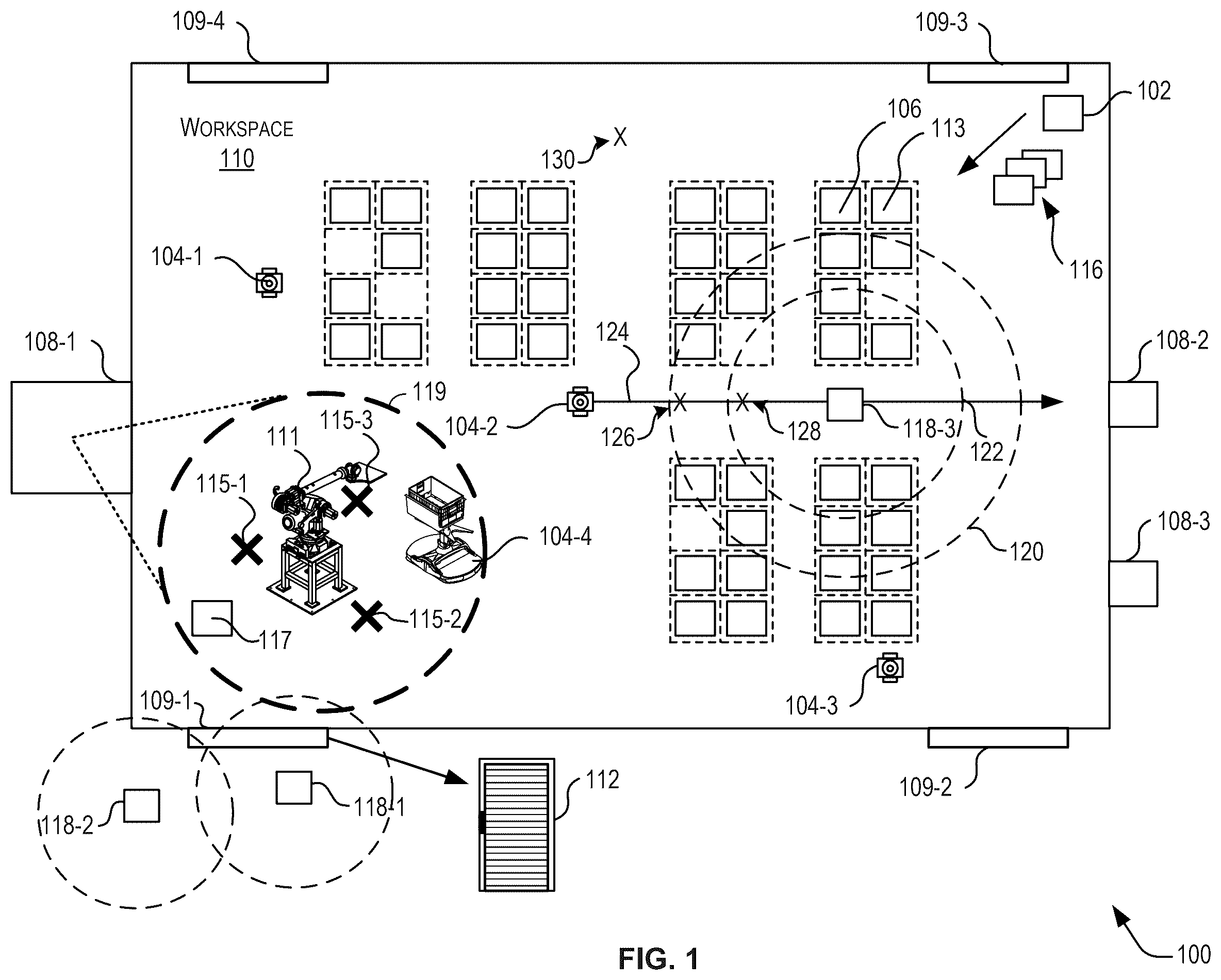 Patent US12564959 Figure 1 – Controlling robotic devices based on proximity detection