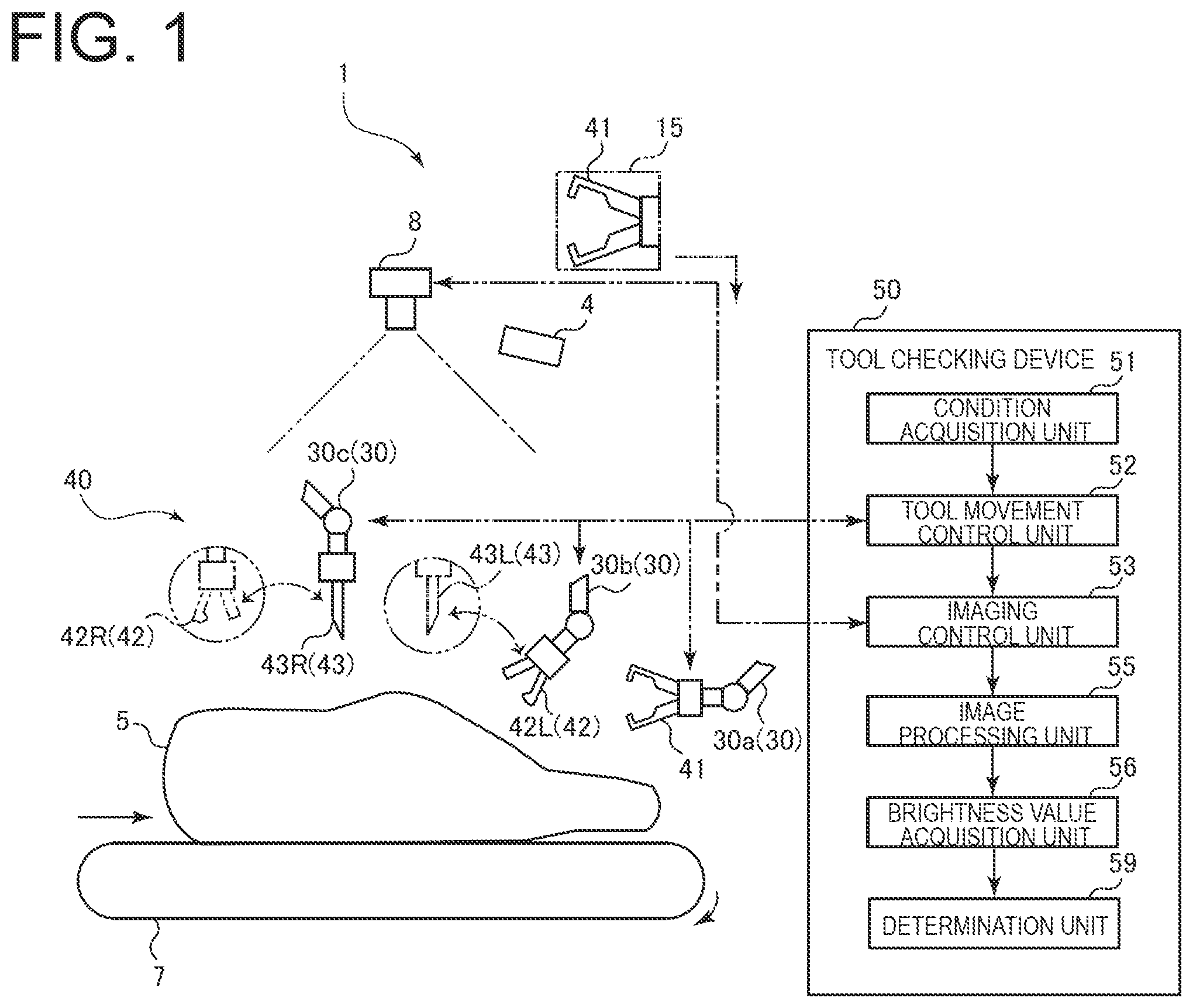 Patent US12564966 — Tool checking device, storage device storing tool checking program, and tool checking method for robot arm — Figure 1
