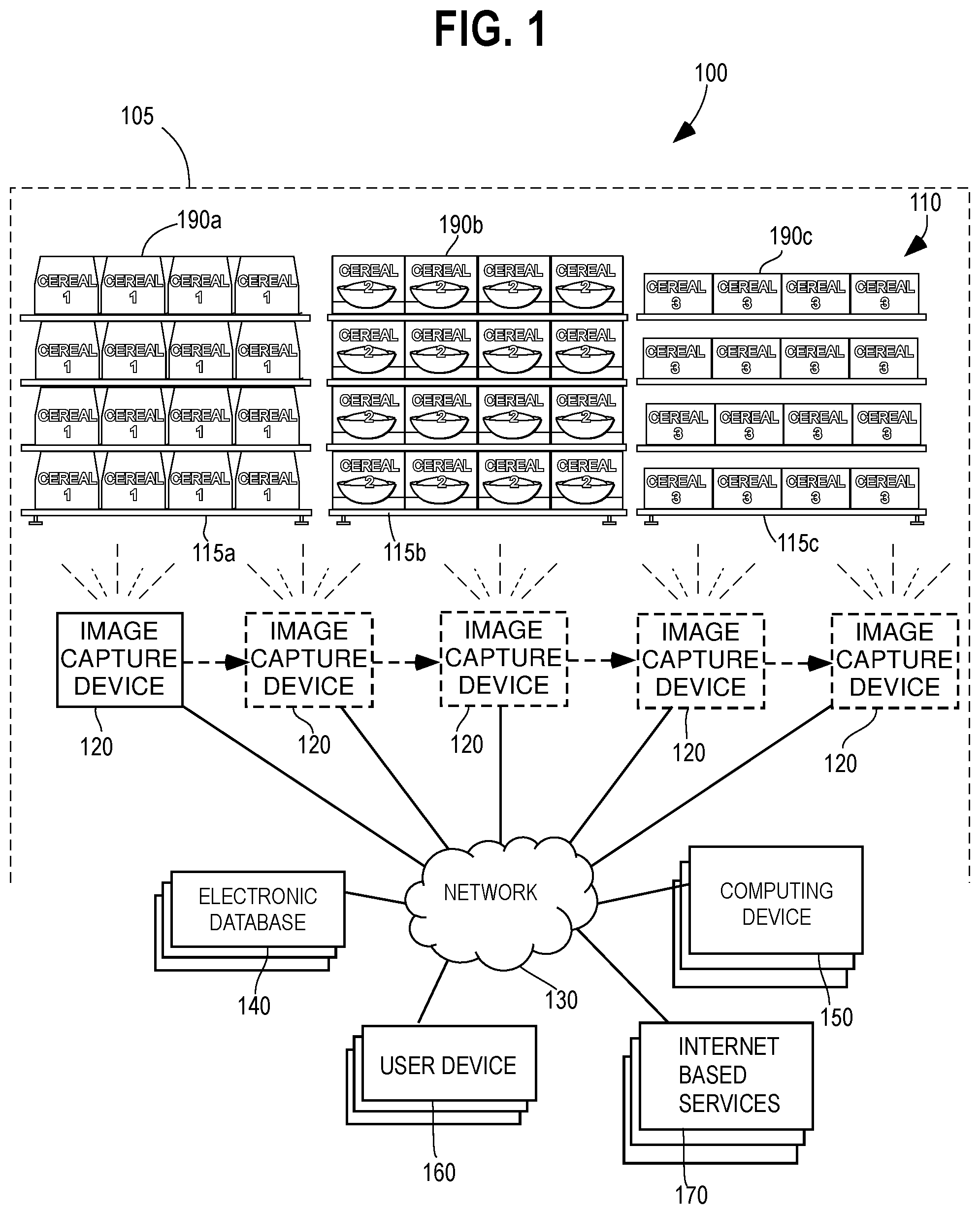 Patent US12567167 Figure 1 – Systems and methods for analyzing depth in images obtained in product storage facilities to detect outlier items