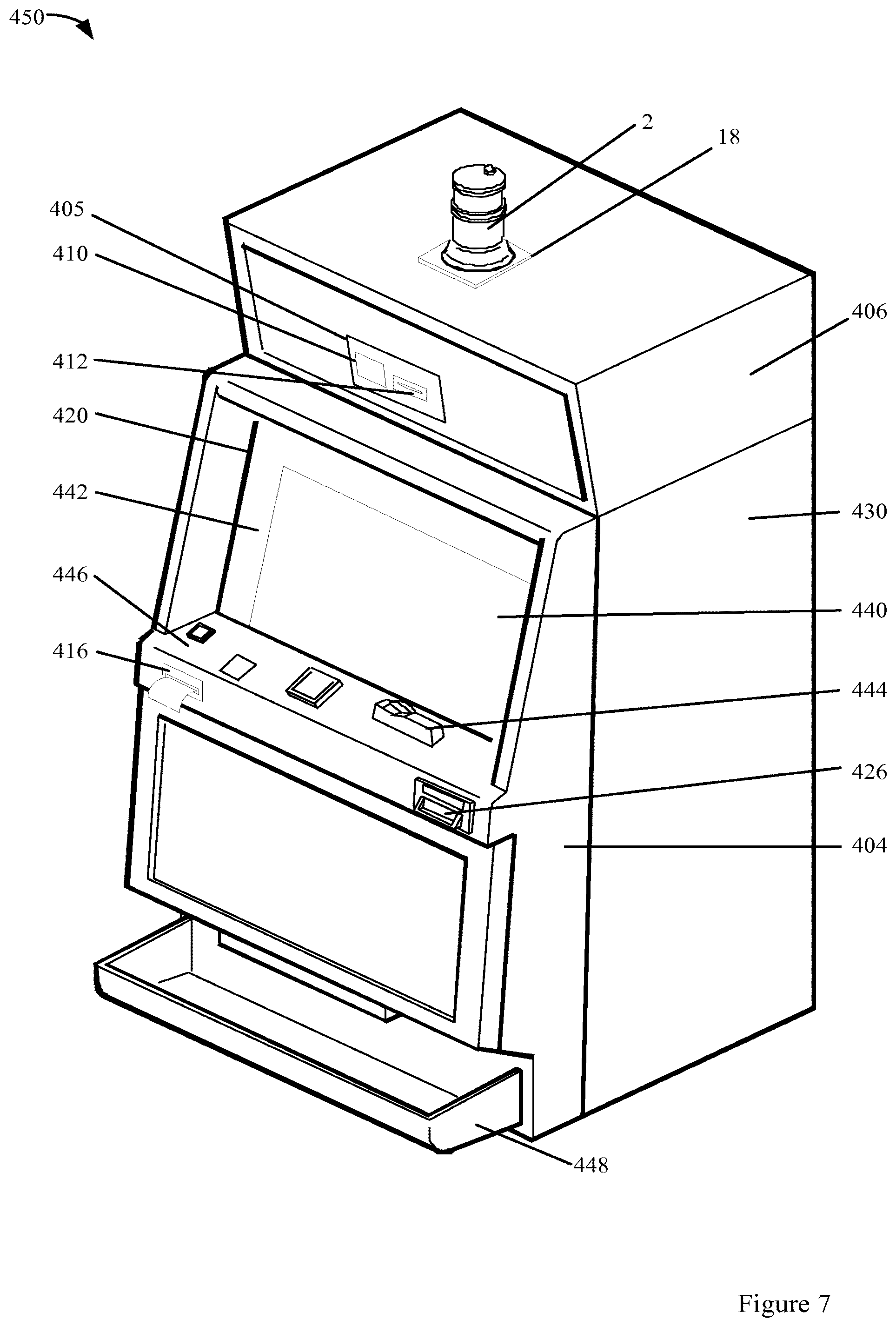 Patent US12567306 Figure 8 – Lottery games on an electronic gaming machine