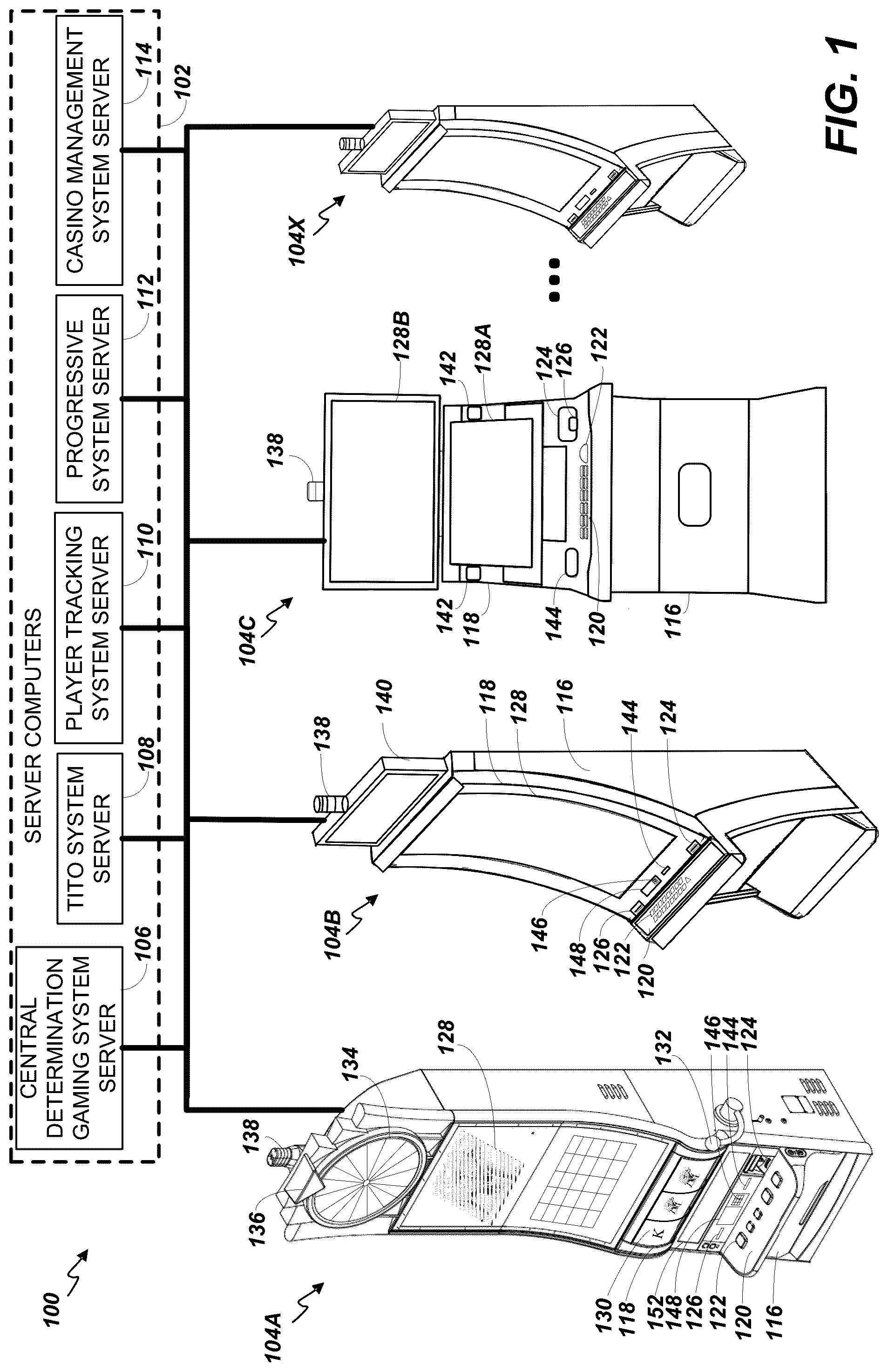 Patent US12567307 Figure 1 – Modular hardware and software platform for selectively providing environmental data of a gaming venue to subscribers