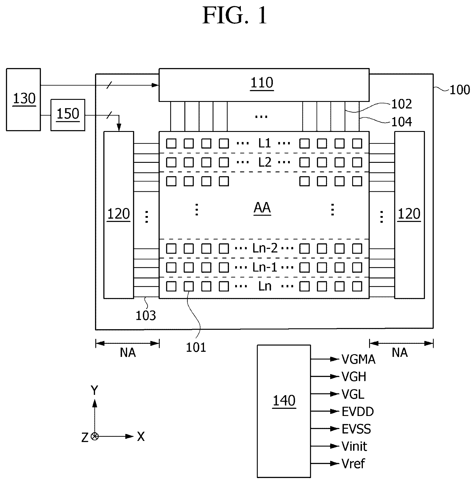 Patent US12567367 Figure 1 – Display device and pixel sensing method thereof