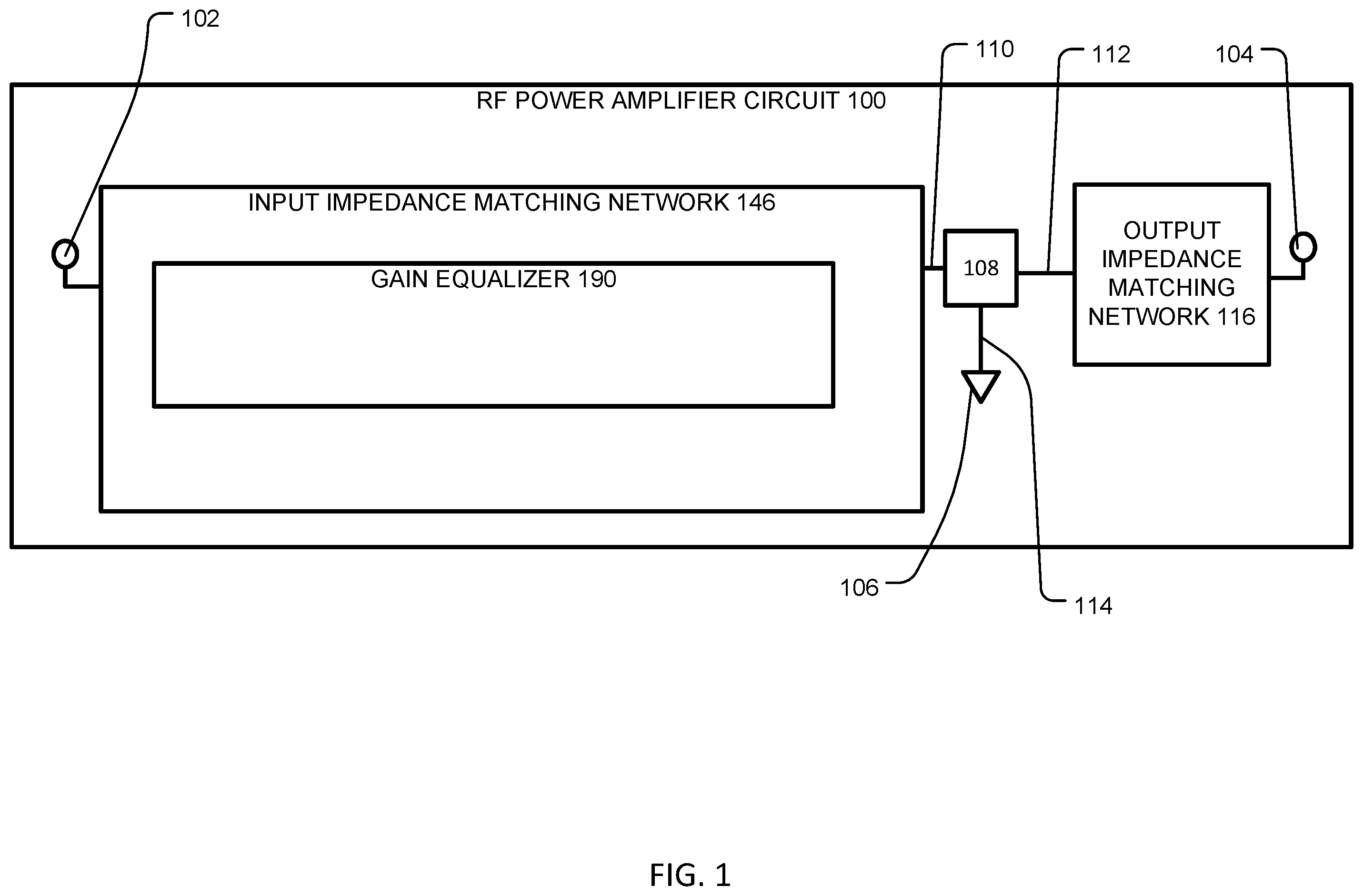 Patent US12567842 — Radio frequency power amplifier implementing a gain equalizer and a process of implementing the same — Figure 1