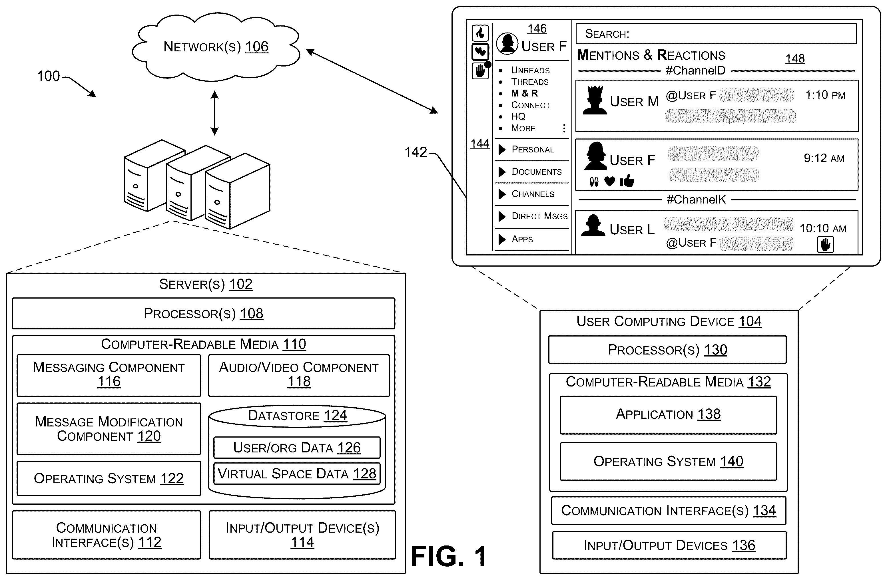 Patent US12568059 — Updating communications with machine learning and platform context — Figure 1