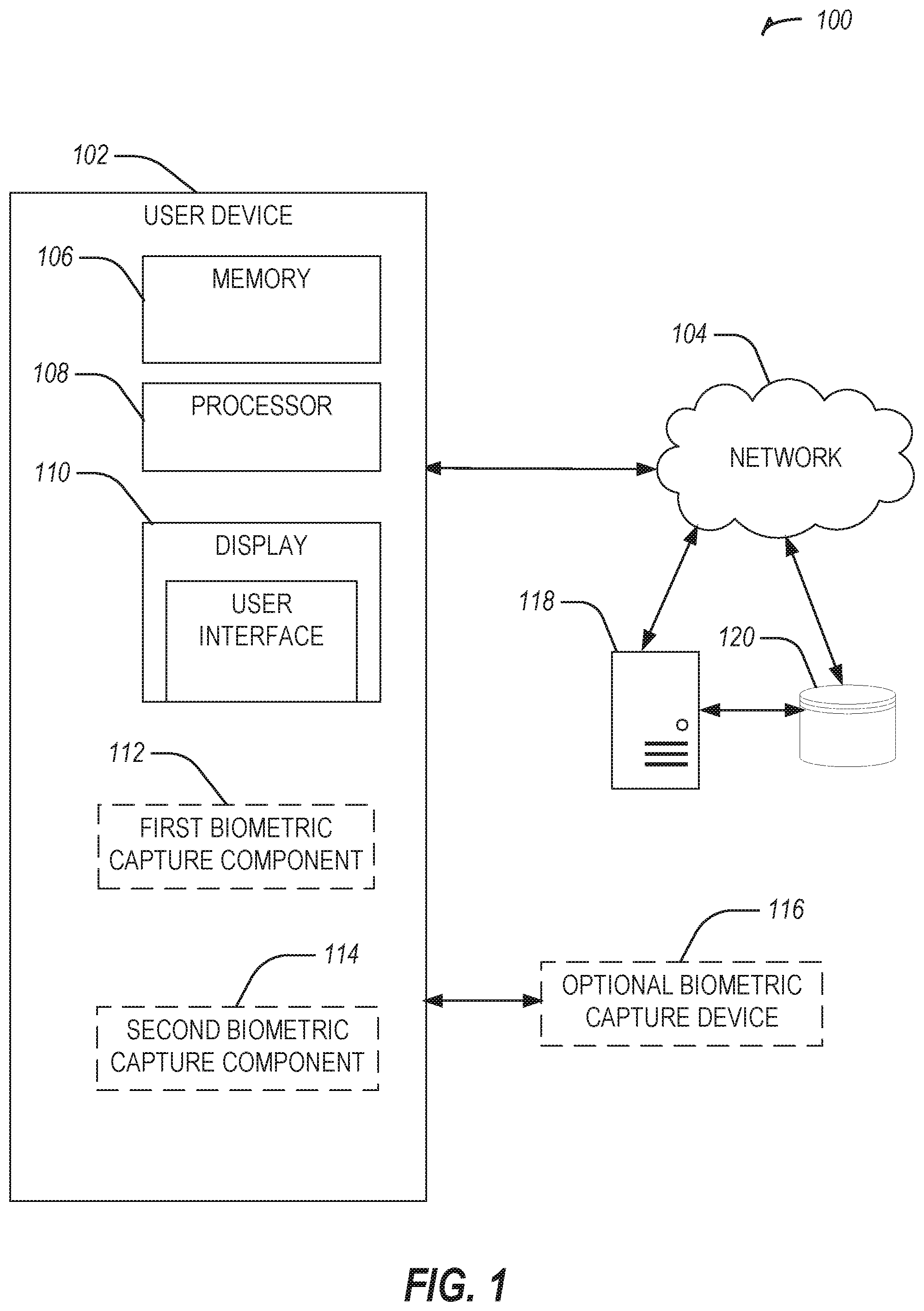 Patent US12568082 Figure 1 – Multiple biometric data authentication