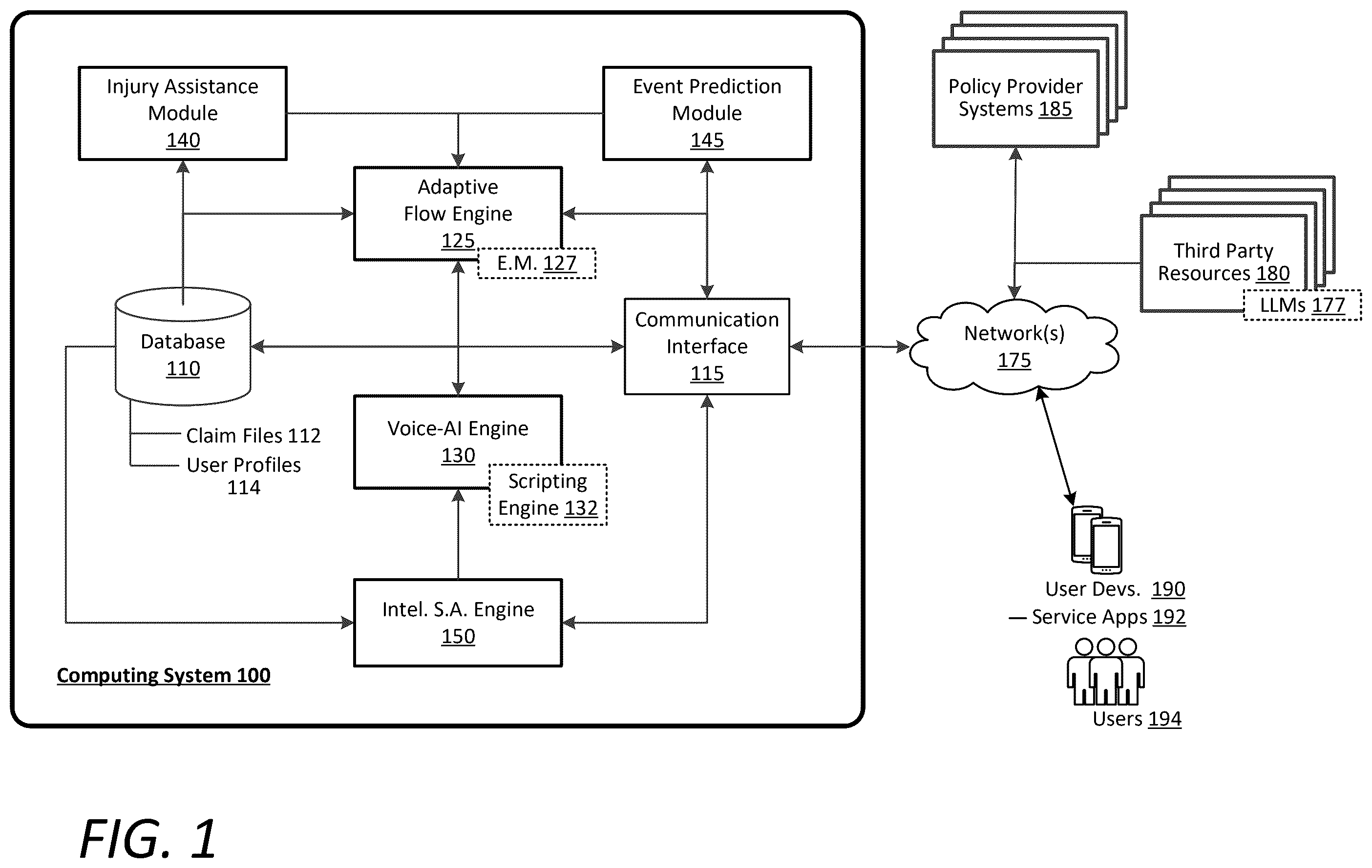 Patent US12568147 Figure 1 – Voice-AI warning system for predicted events