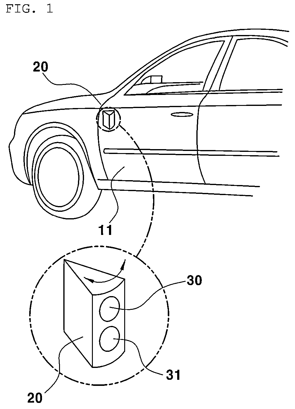 Patent US12568297 Figure 1 – Camera monitoring system disposed on a panel of a vehicle body