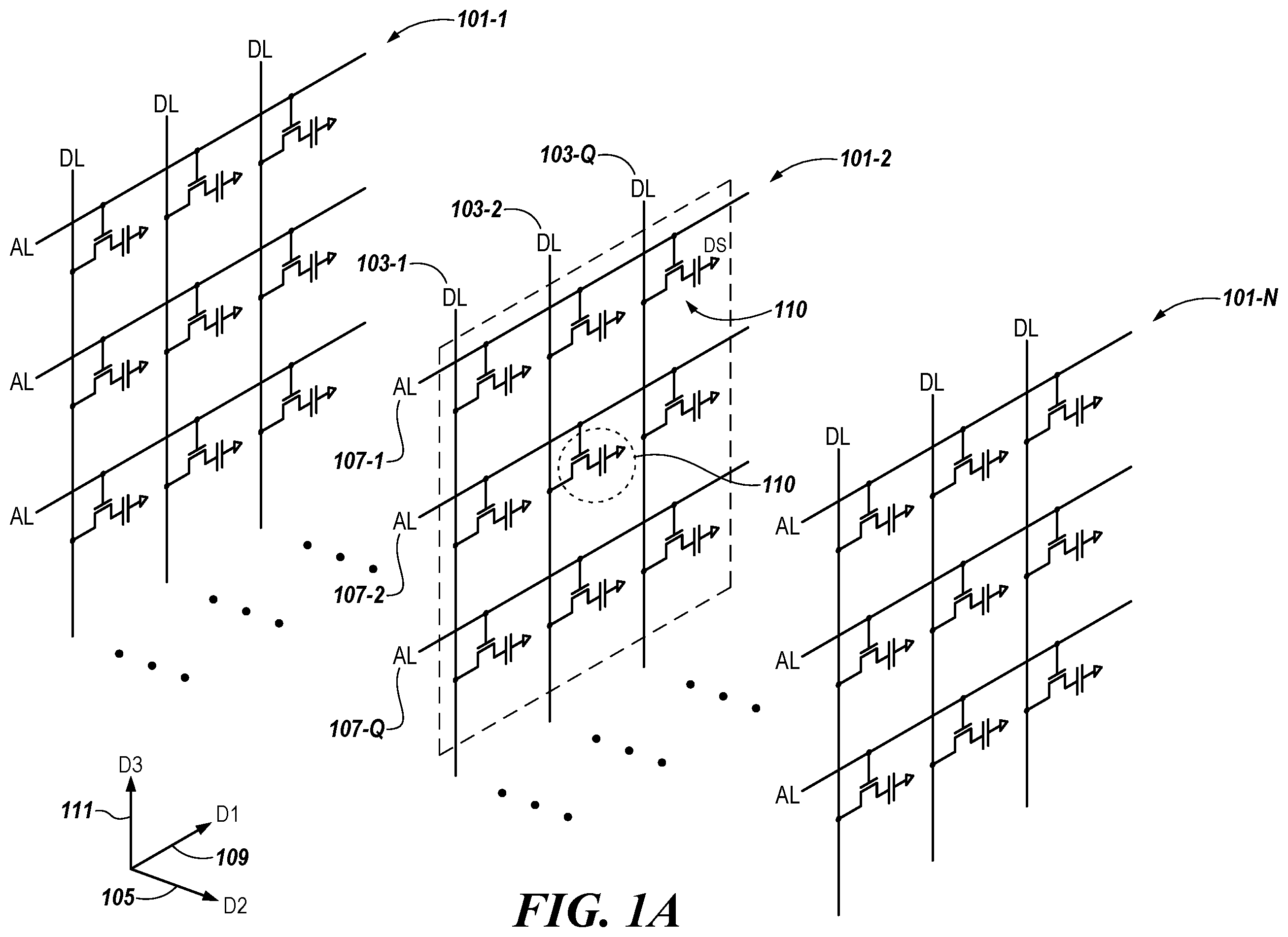 Patent US12568615 — Support pillars with multiple, alternating epitaxial silicon for horizontal access devices in vertical three-dimensional (3D) memory — Figure 1