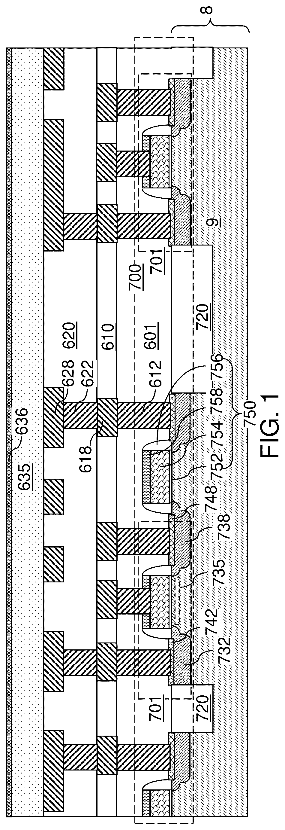 Patent US12568656 Figure 1 – Thin film transistor including a dielectric diffusion barrier and methods for forming the same