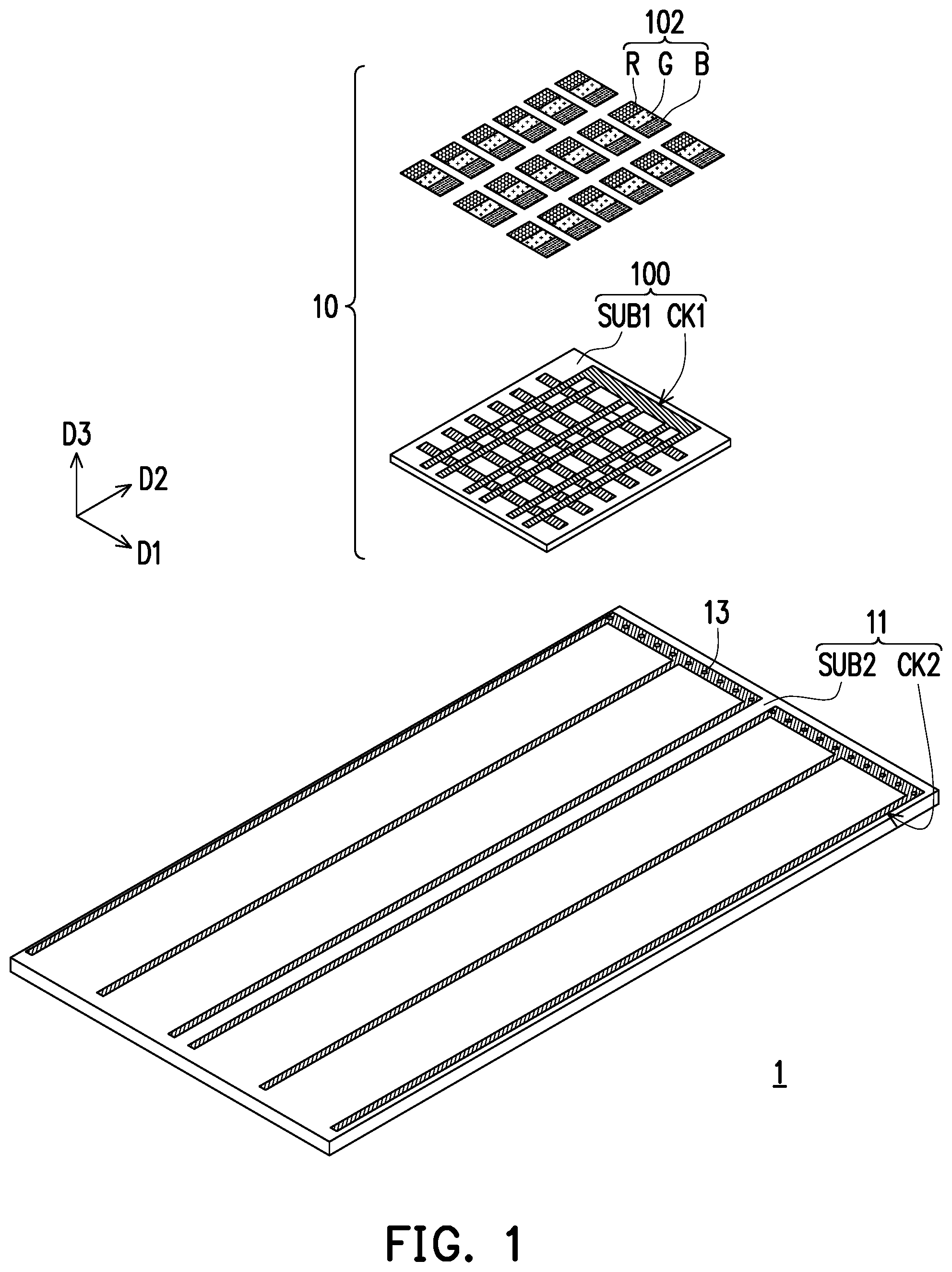 Patent US12568726 — Electronic device having light-emitting diode display modules configured for reducing gap sizes at splices of modules — Figure 1