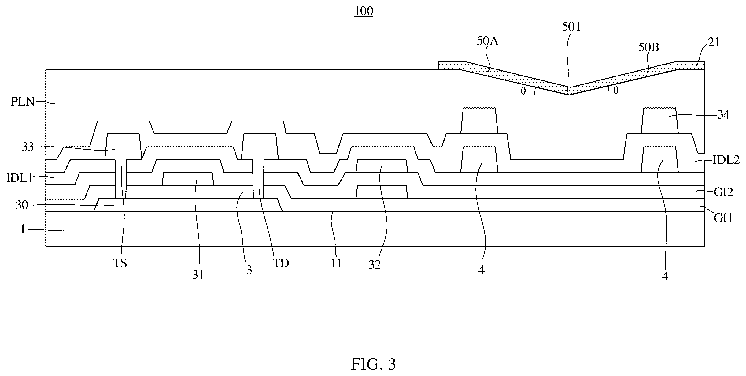 Patent US12568738 Figure 5 – Display substrate and display panel with light emitting device electrode having an inclined surface