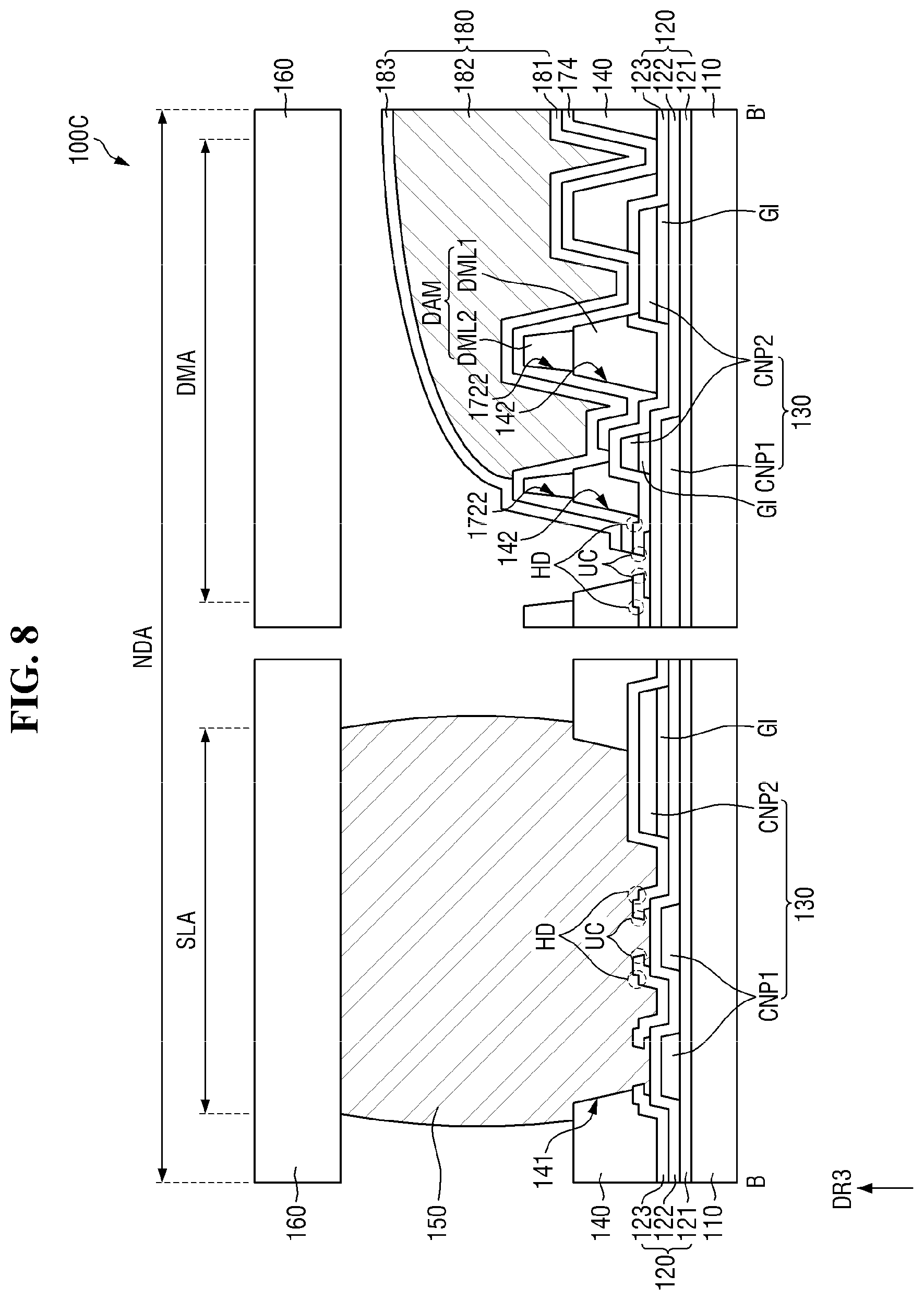 Patent US12568741 Figure 8 – Display panel including support substrate bonded to encapsulation substrate and method for fabricating the same