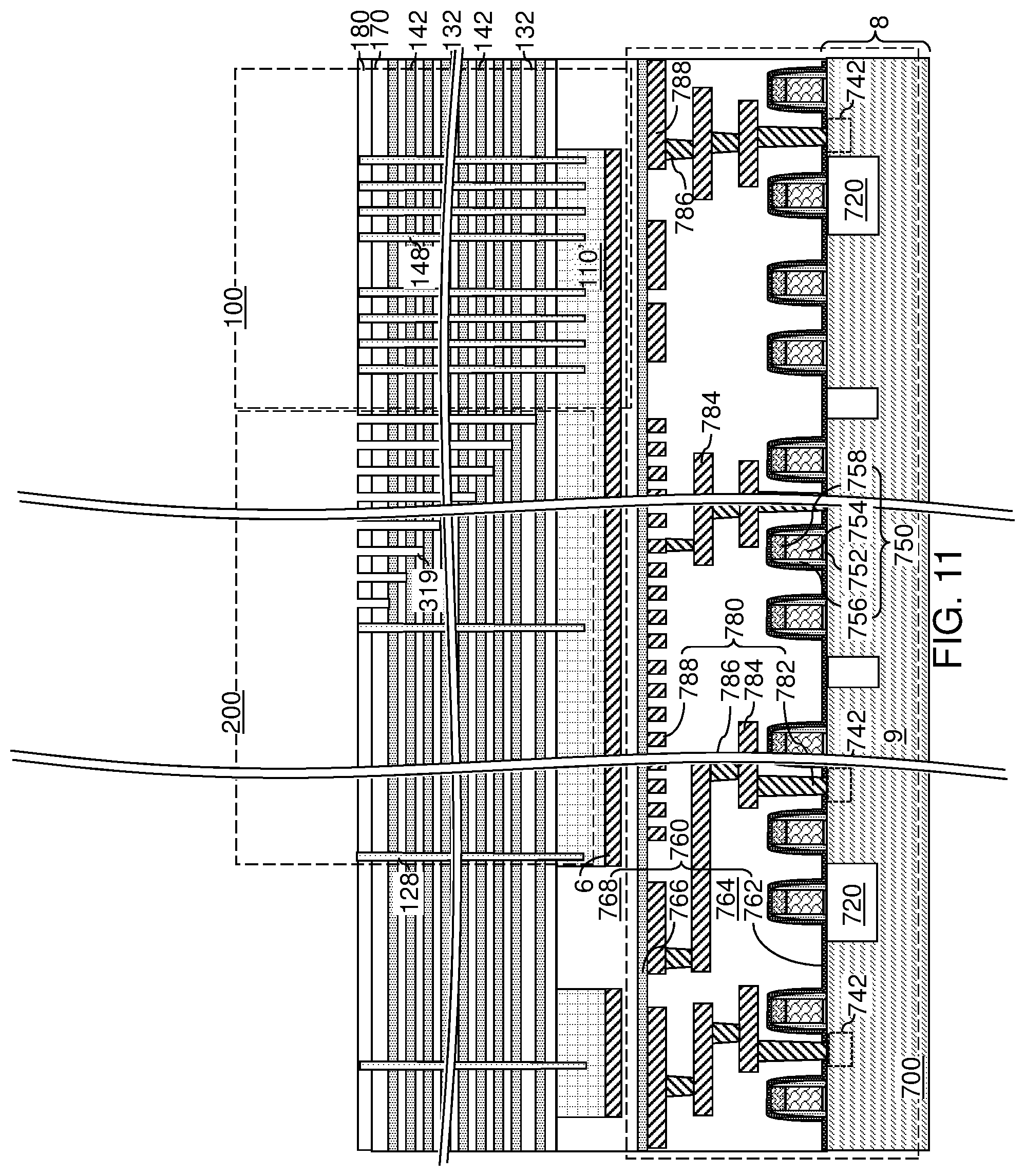 Patent US12568808 Figure 12 – Three-dimensional memory device including stairless word line contact structures and method of making the same