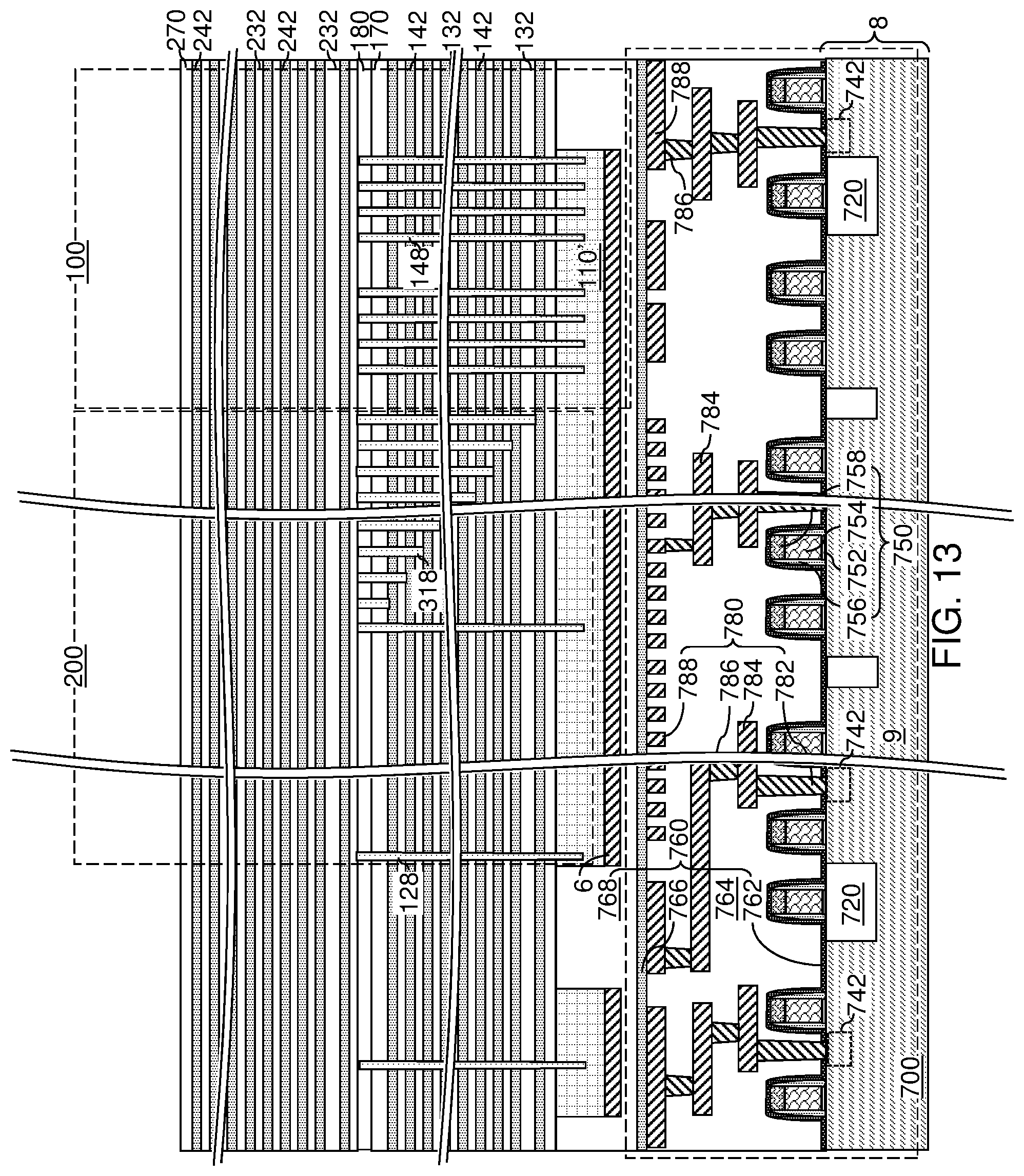Patent US12568808 Figure 14 – Three-dimensional memory device including stairless word line contact structures and method of making the same