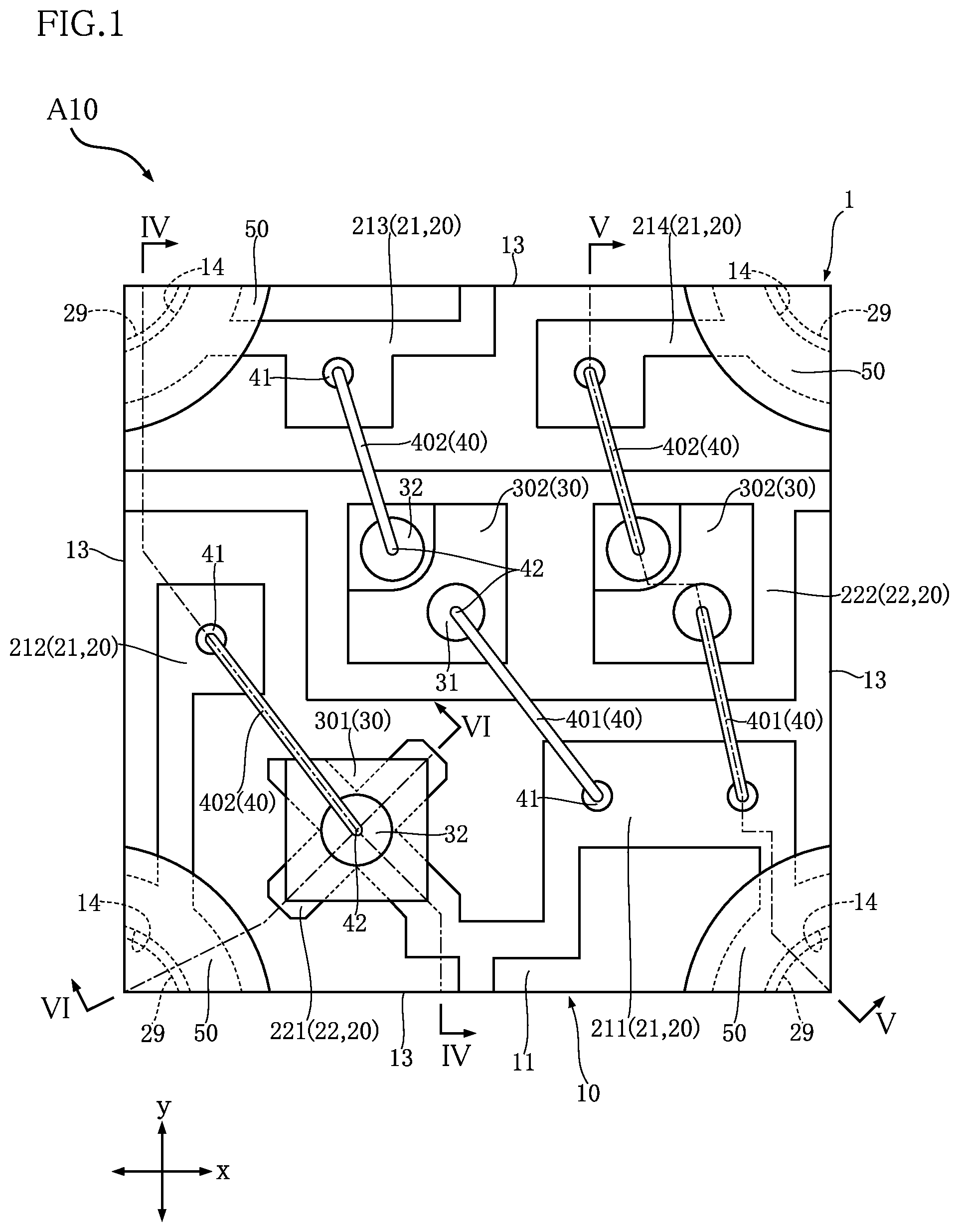 Patent US12568830 — Semiconductor device with x-shaped die pad to reduce thermal stress and ion migration from bonding layer — Figure 1