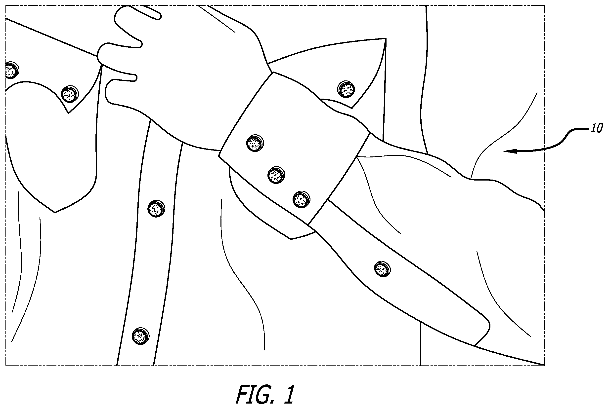 Patent US12569038 — Garments with semi-precious stone snaps — Figure 1