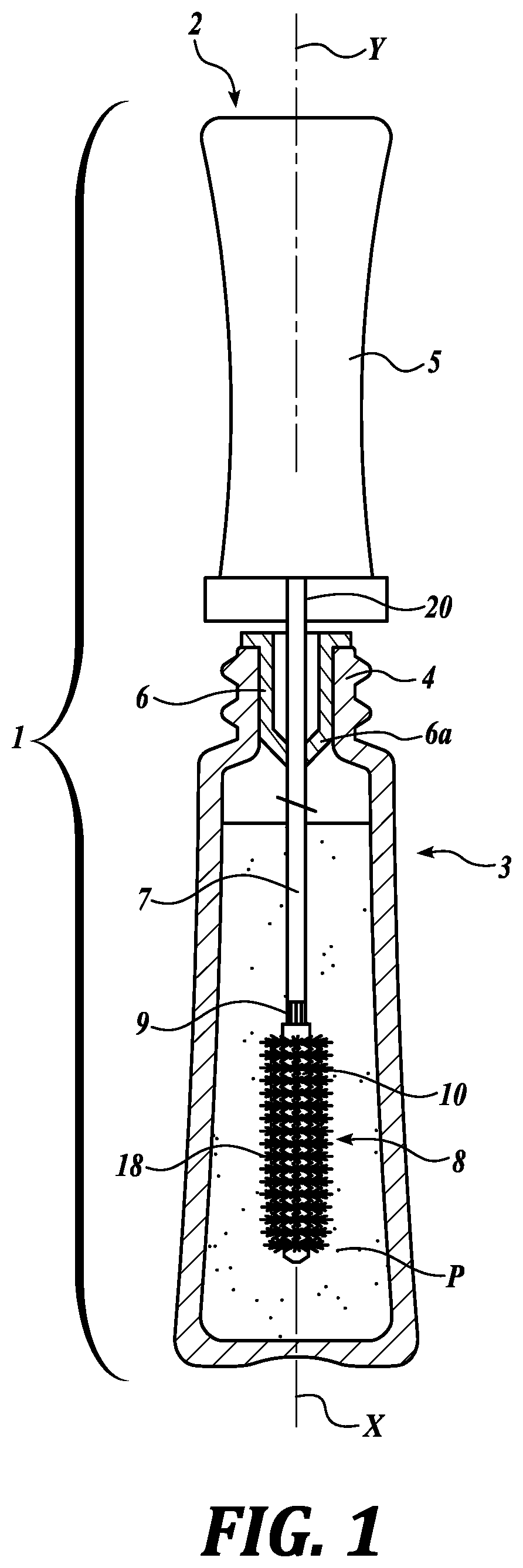 Patent US12569056 Figure 1 – Spiral cosmetic applicator with downward facing microcombs