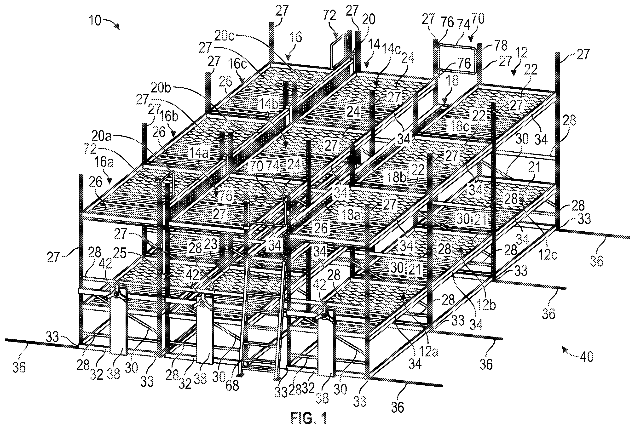 Patent US12569060 — Mobile storage system with elevated platform — Figure 1