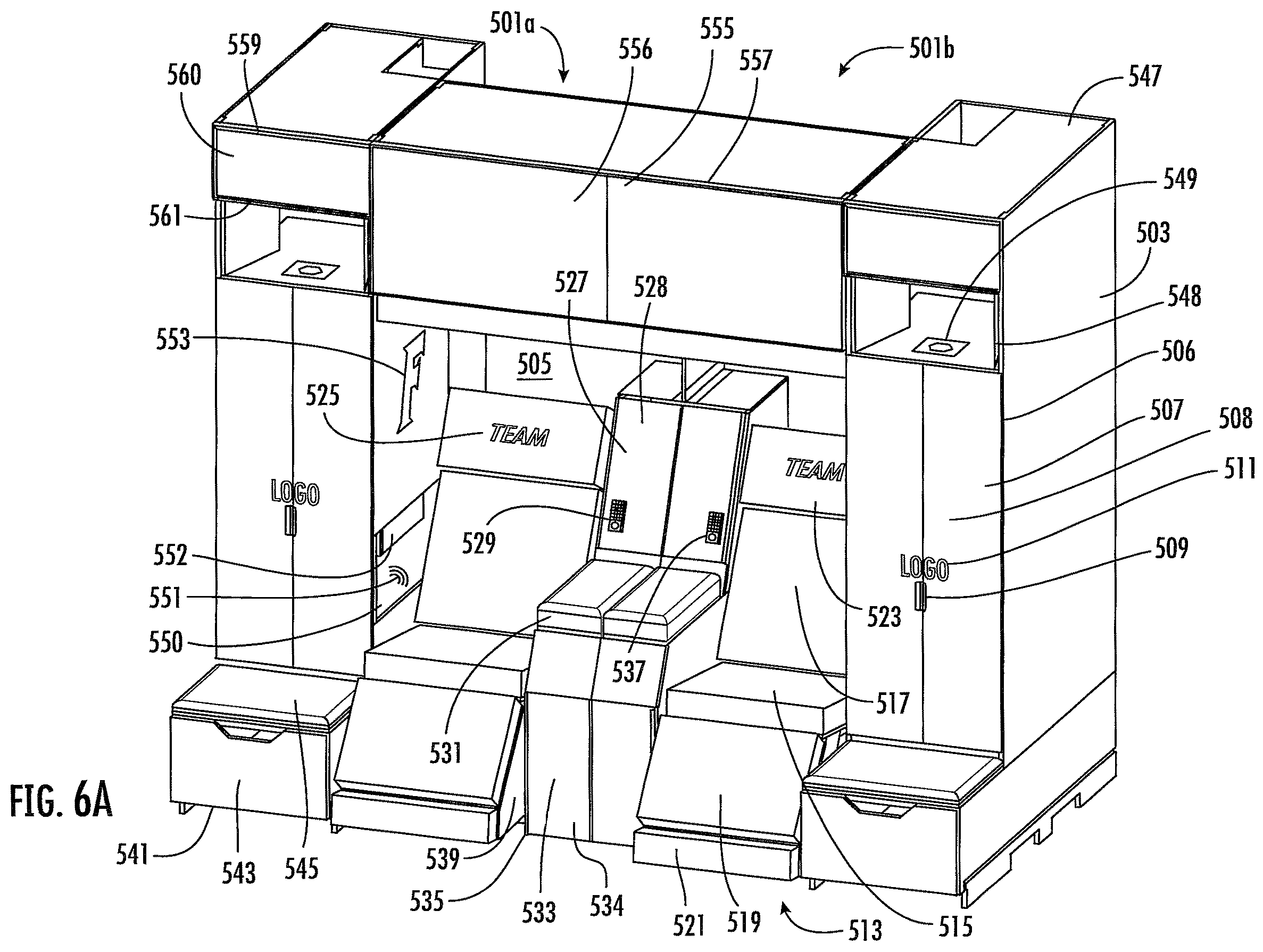 Patent US12569062 Figure 9 – Locker with reclining seat and roll-up door