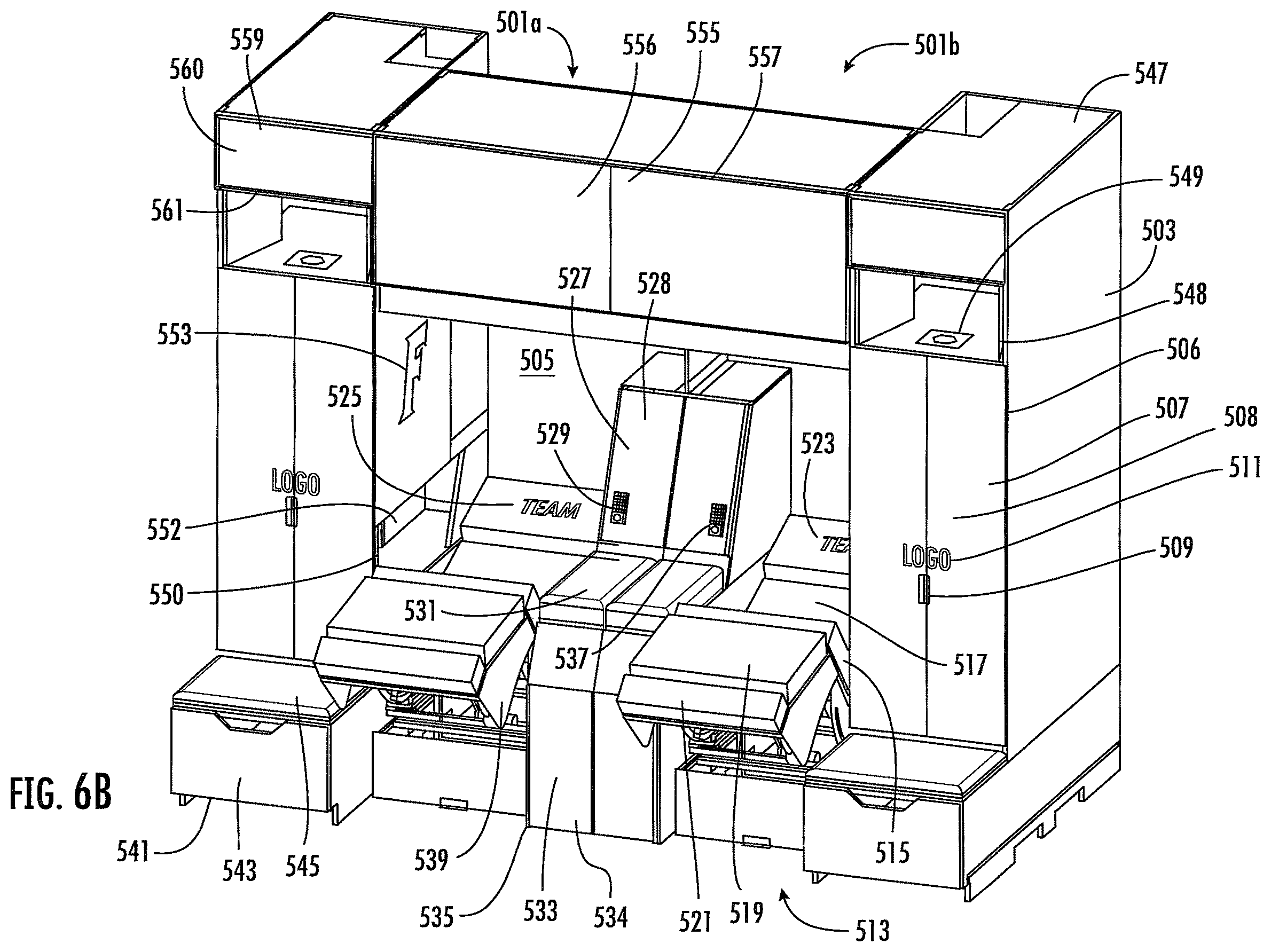 Patent US12569062 Figure 10 – Locker with reclining seat and roll-up door