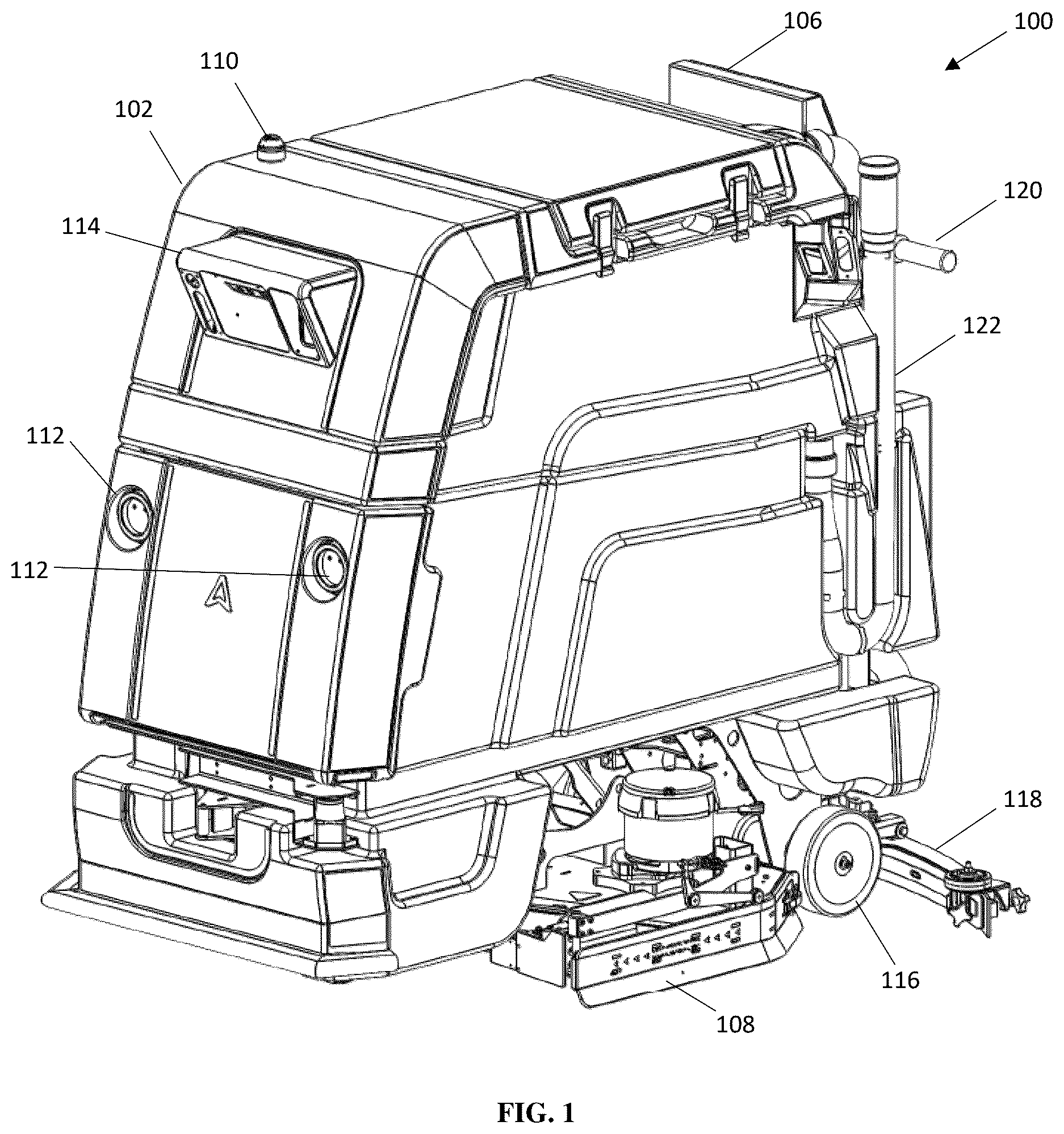 Patent US12569096 — System and method of software and pitch control of a disinfection module for a semi-autonomous cleaning and disinfection device — Figure 1