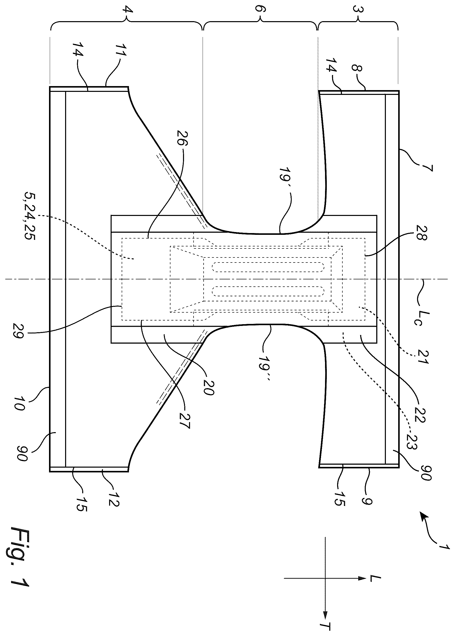 Patent US12569374 — Absorbent article having channels — Figure 1