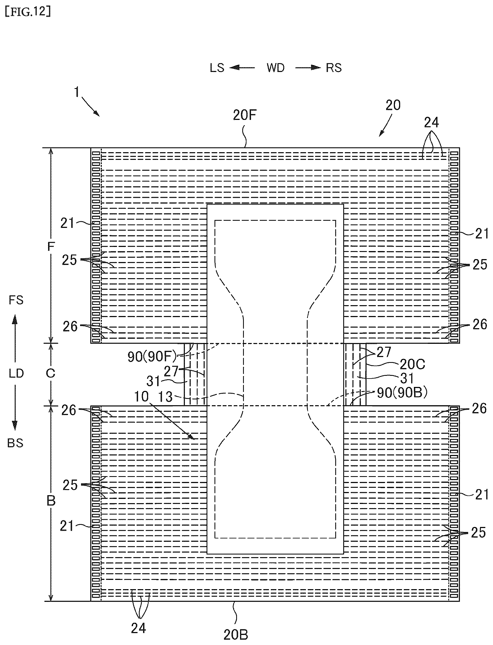 Patent US12569375 Figure 12 – Boxer-shorts-type disposable diaper and method for producing same