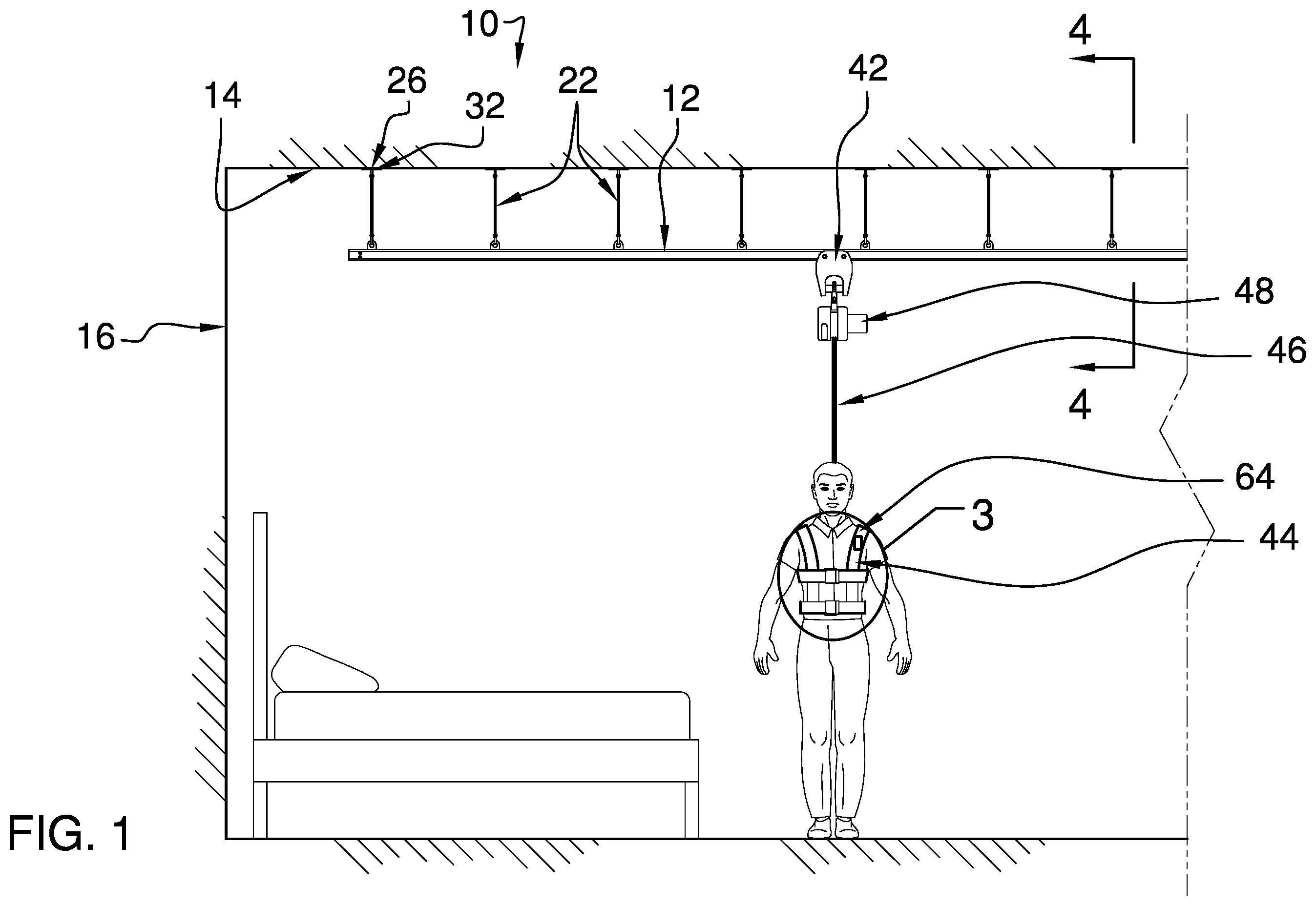 Patent US12569387 Figure 1 – Balance assist and fall prevention assembly