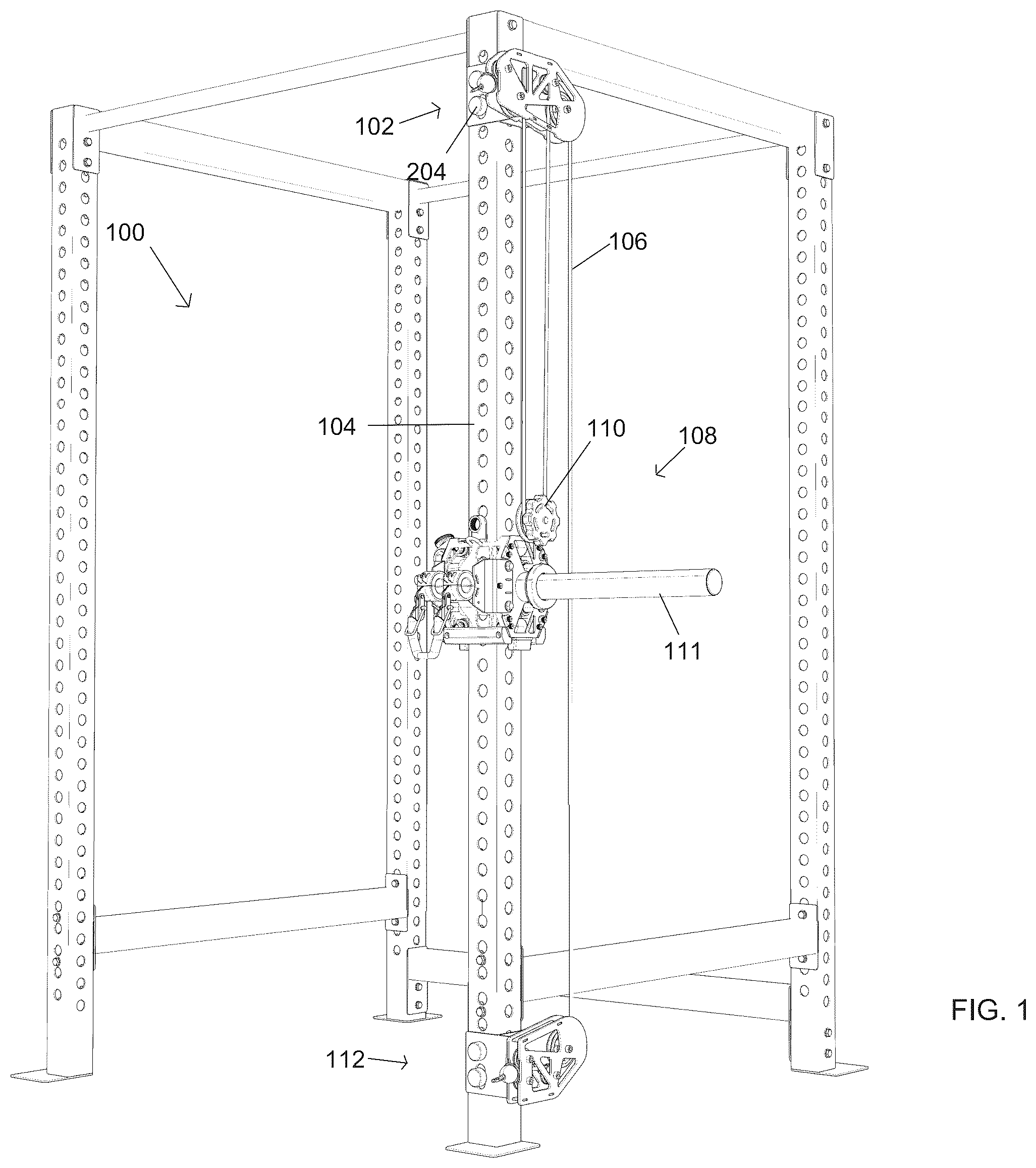 Patent US12569715 — Rack pulley system for exercise equipment — Figure 1
